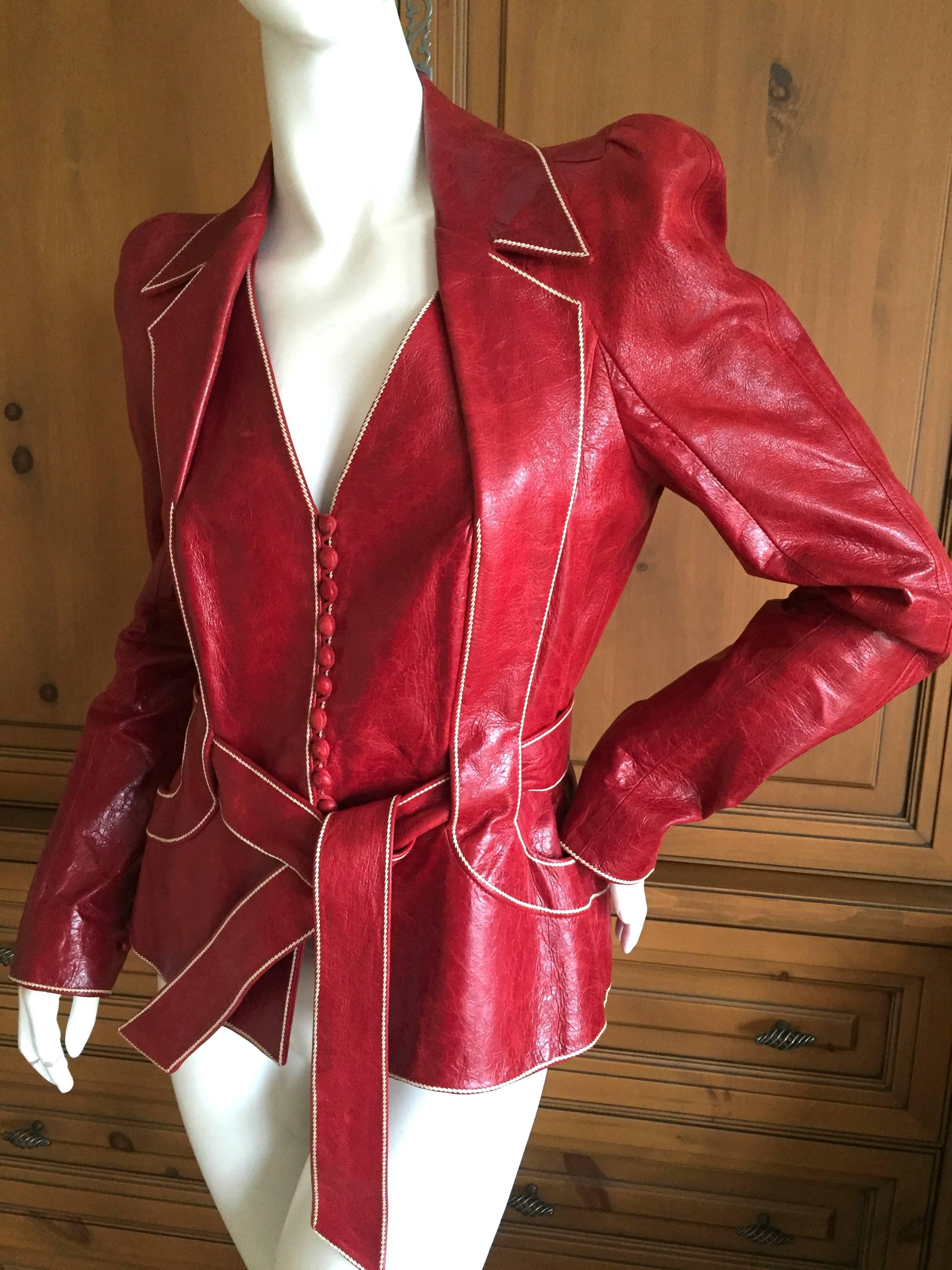 Women's Dior by Galliano Red Lambskin Leather Bar Jacket