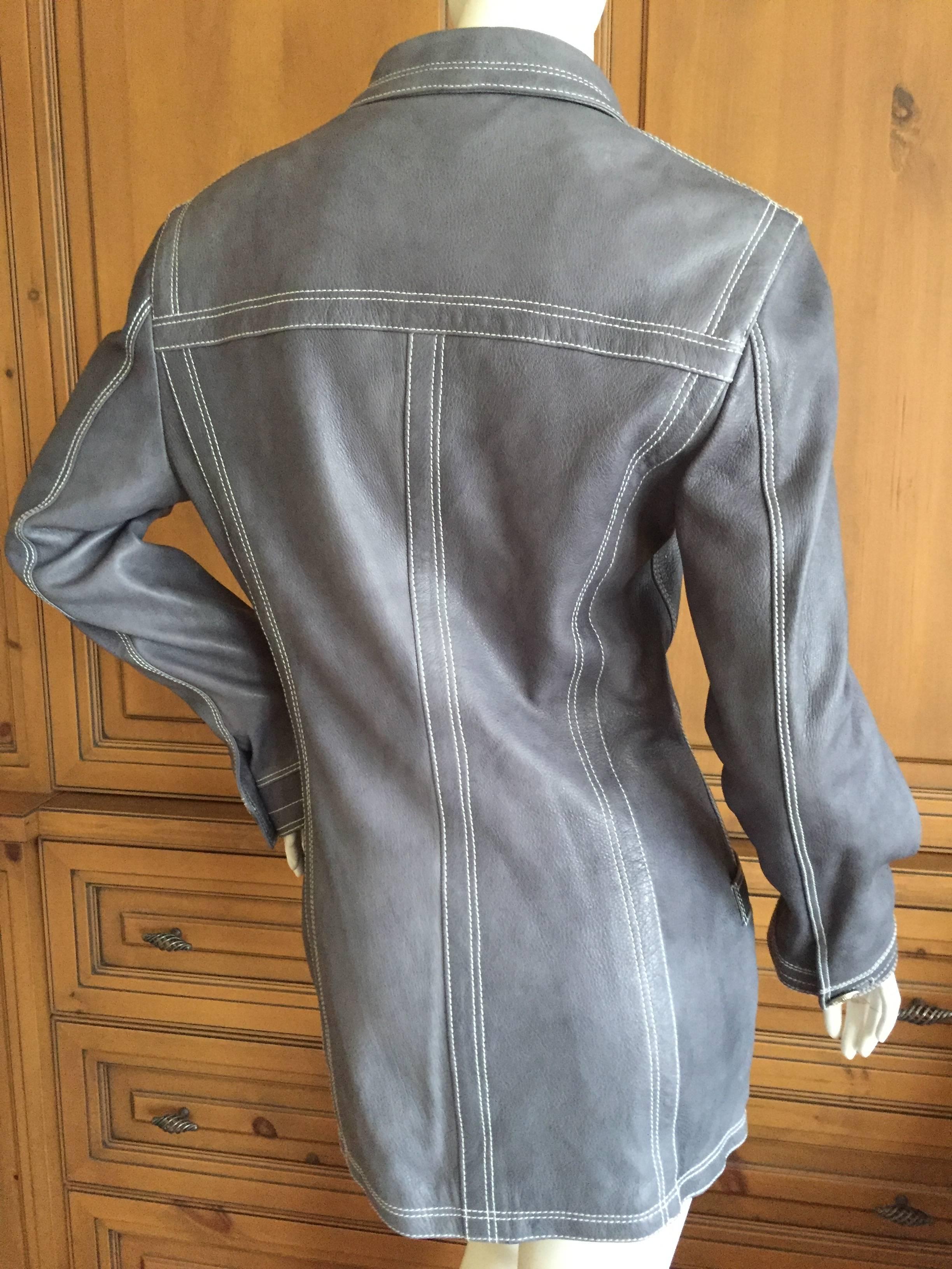 Gianni Versace Vintage 80's Blue Leather Jacket In Excellent Condition For Sale In Cloverdale, CA