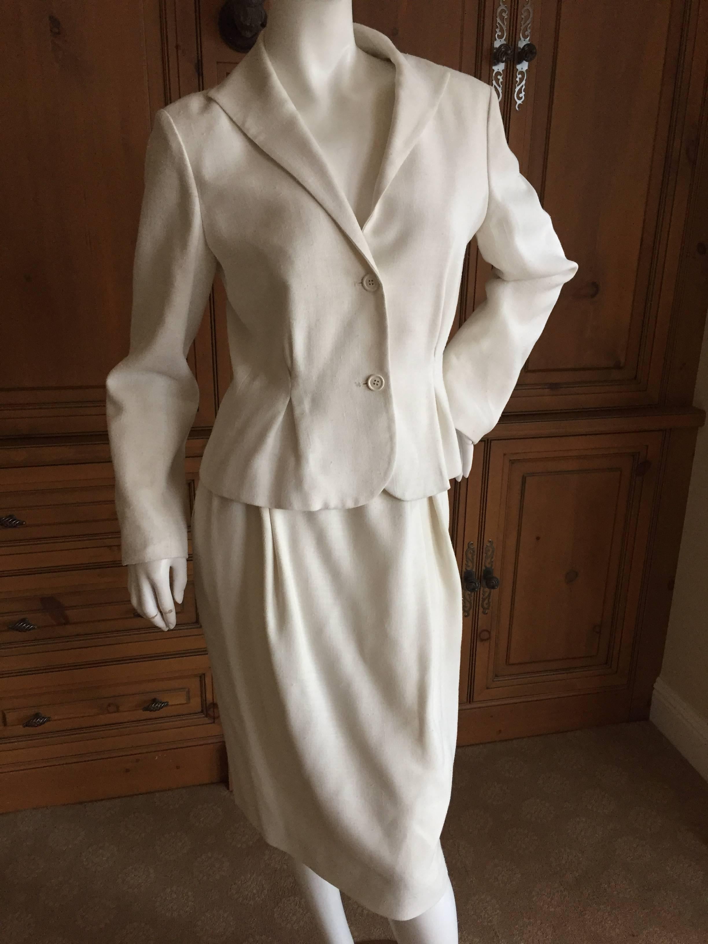 Gray Halston 1970's Ivory Linen Skirt Suit from I.Magnin For Sale
