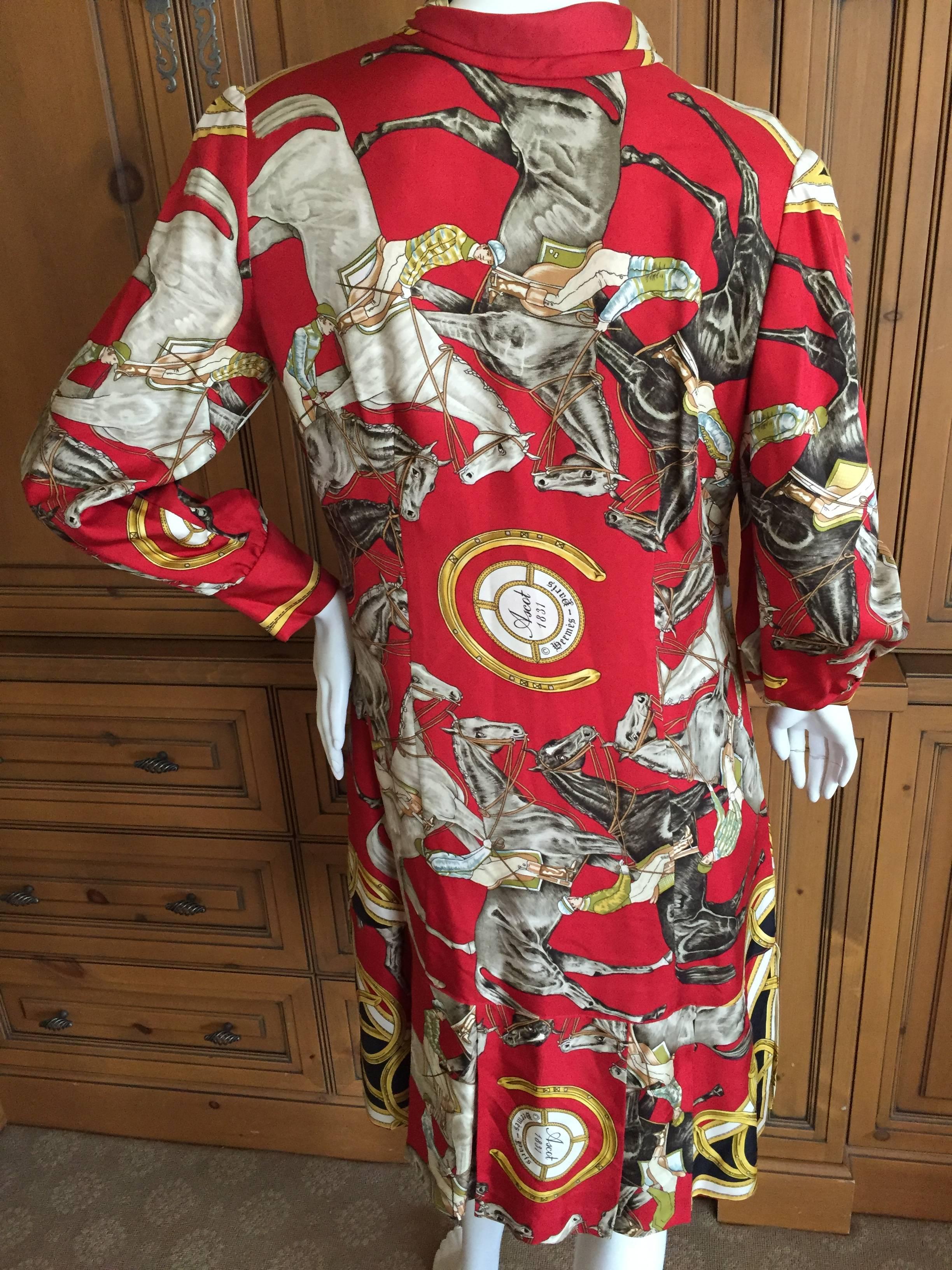 Hermes Vintage 1960's Silk Dress in Ascot 1831 Scarf Print In Excellent Condition In Cloverdale, CA