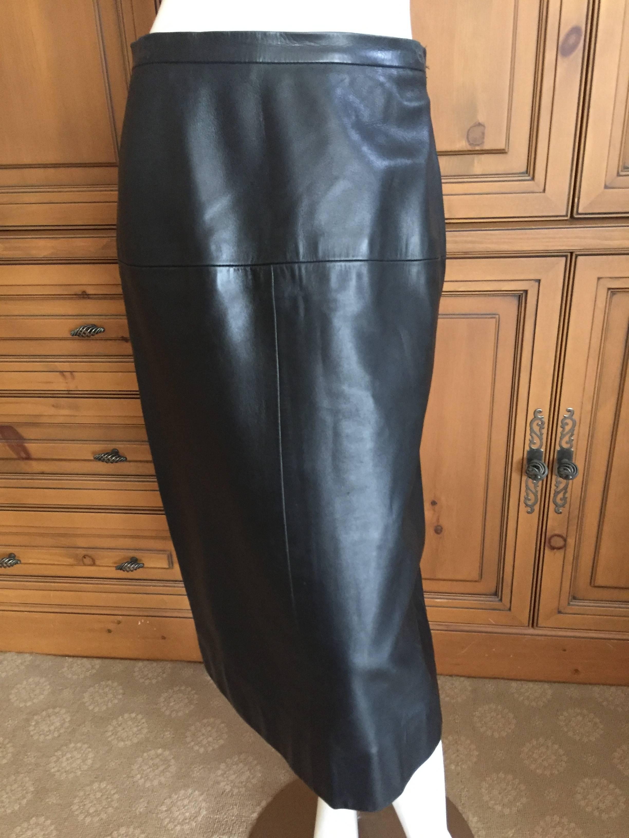 Hermes Vintage Scarf Lined Black Lambskin Skirt Suit Circa 1970 2