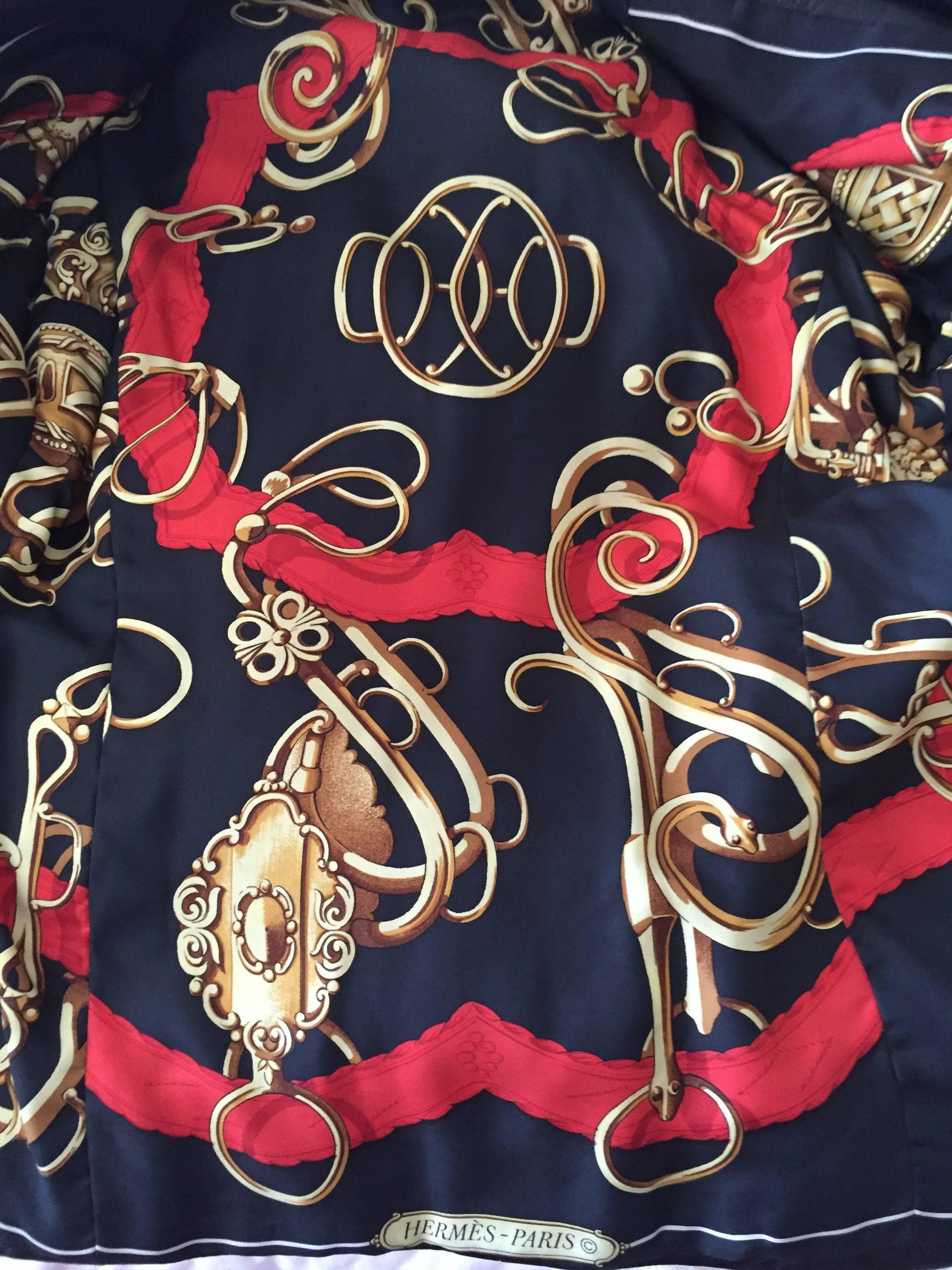 Hermes Vintage Scarf Lined Black Lambskin Skirt Suit Circa 1970 In Excellent Condition In Cloverdale, CA
