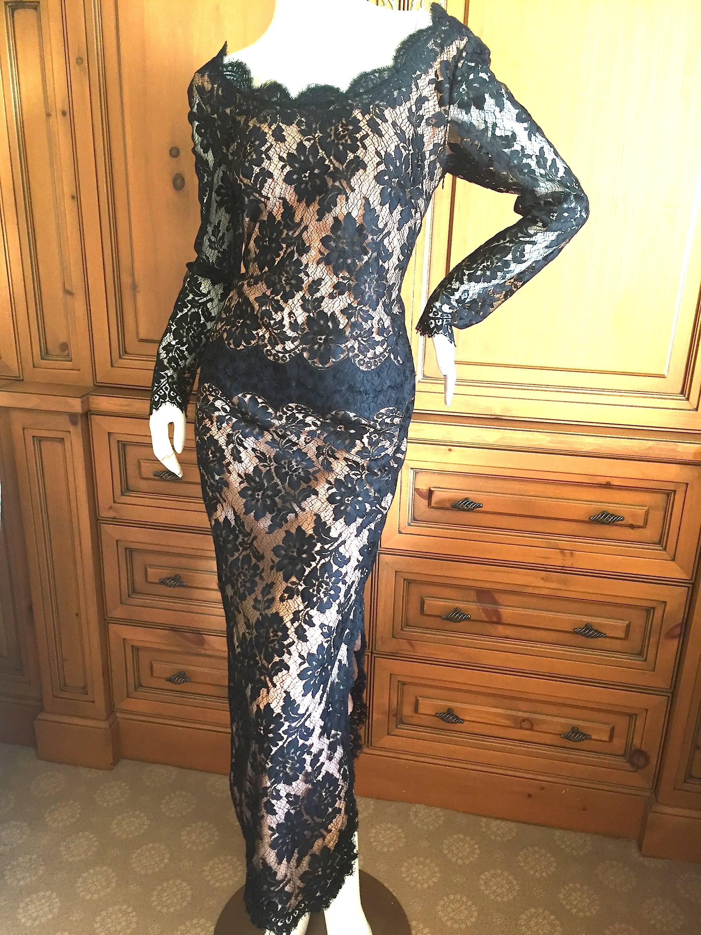 Galanos Black Lace Evening Dress For Sale 2