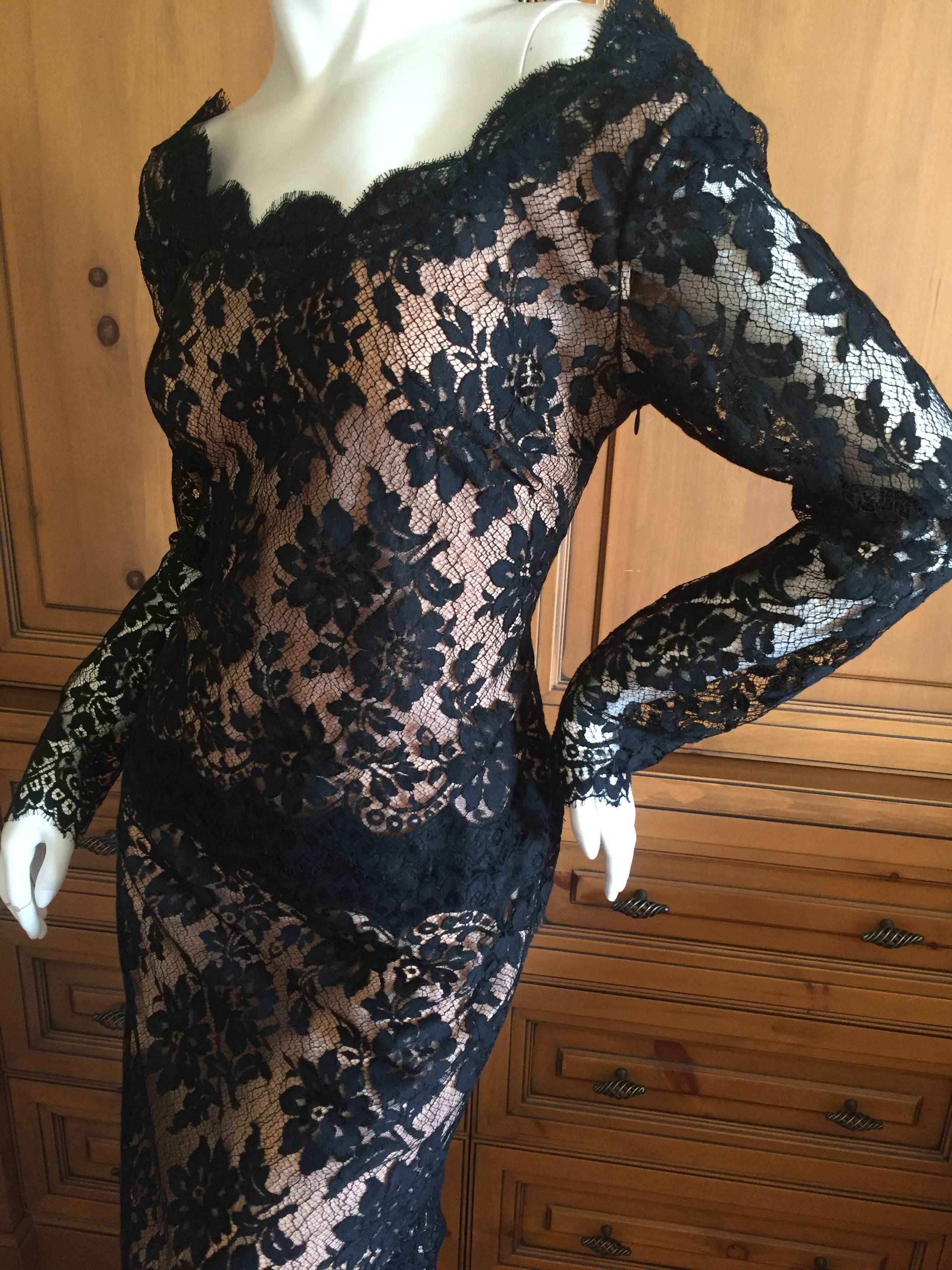 Galanos Black Lace Evening Dress For Sale 3