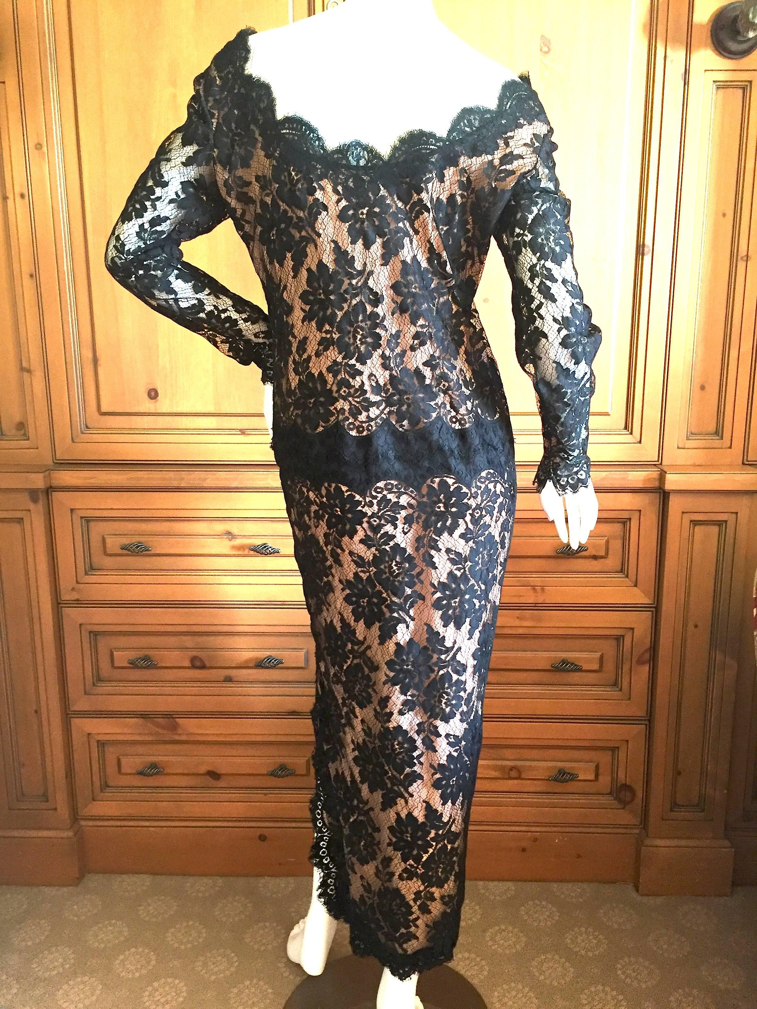 Galanos Black Lace Evening Dress In Excellent Condition For Sale In Cloverdale, CA