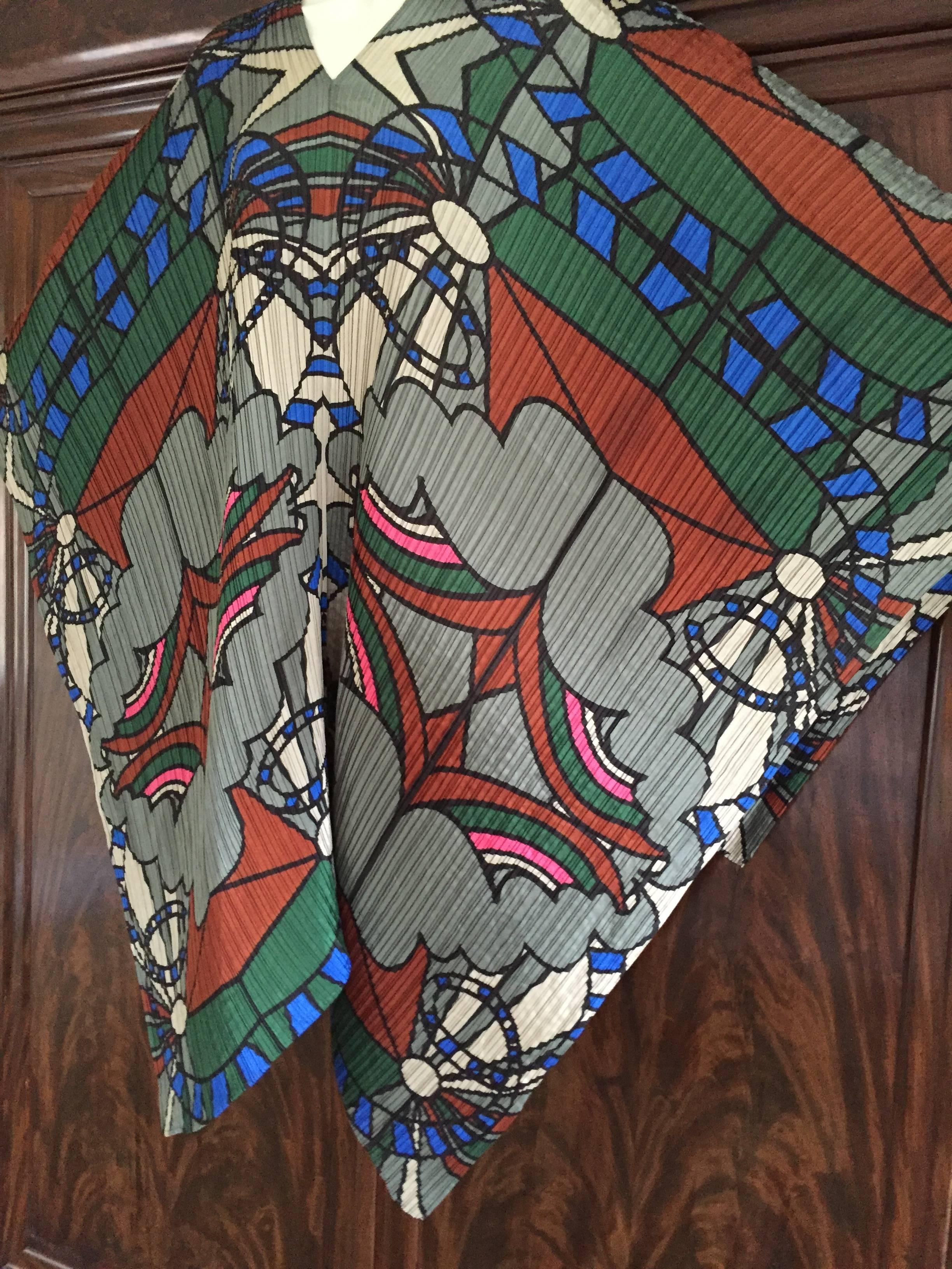 Issey Miyake Colorful Pleated Poncho from Pleats Please In New Condition In Cloverdale, CA