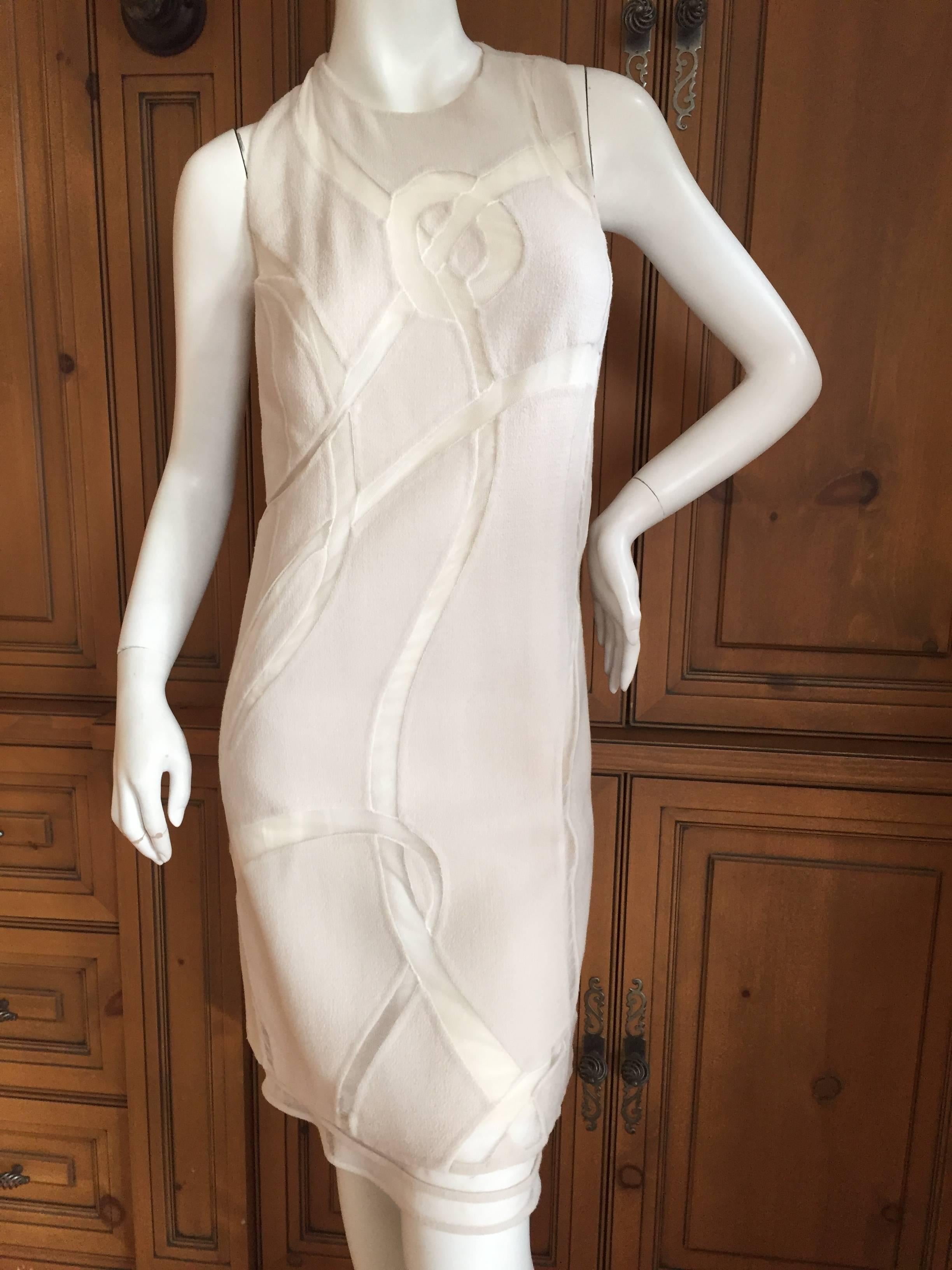 Women's Ralph Rucci Ivory Sleeveless Dress with Mesh Inserts Size 4