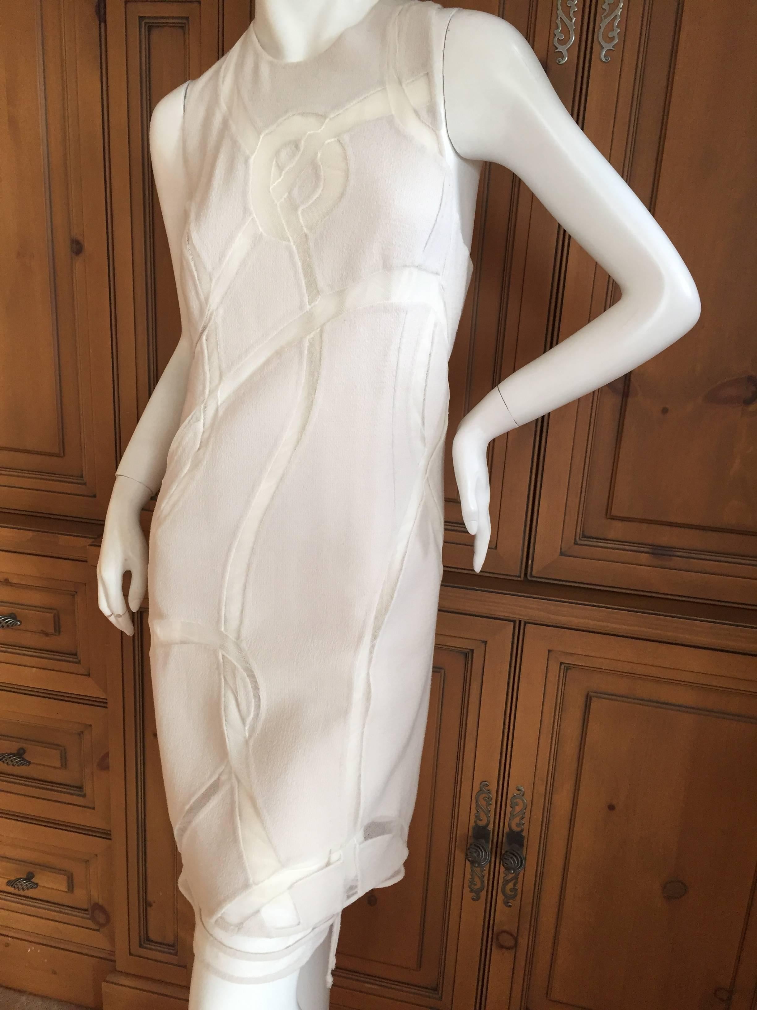 Ralph Rucci Ivory Sleeveless Dress with Mesh Inserts Size 4 2