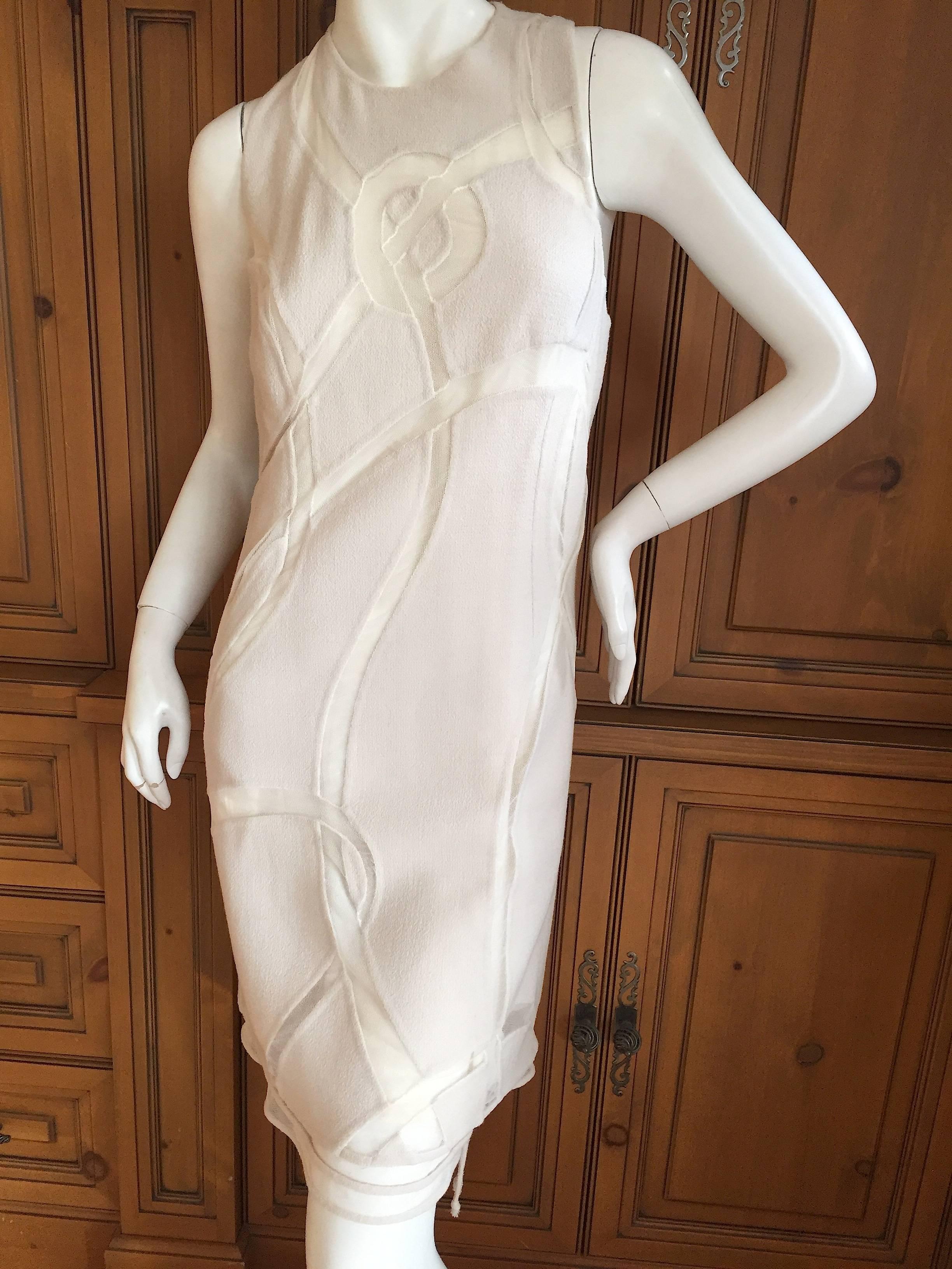Ralph Rucci Ivory Sleeveless Dress with Mesh Inserts.
 Size 4
