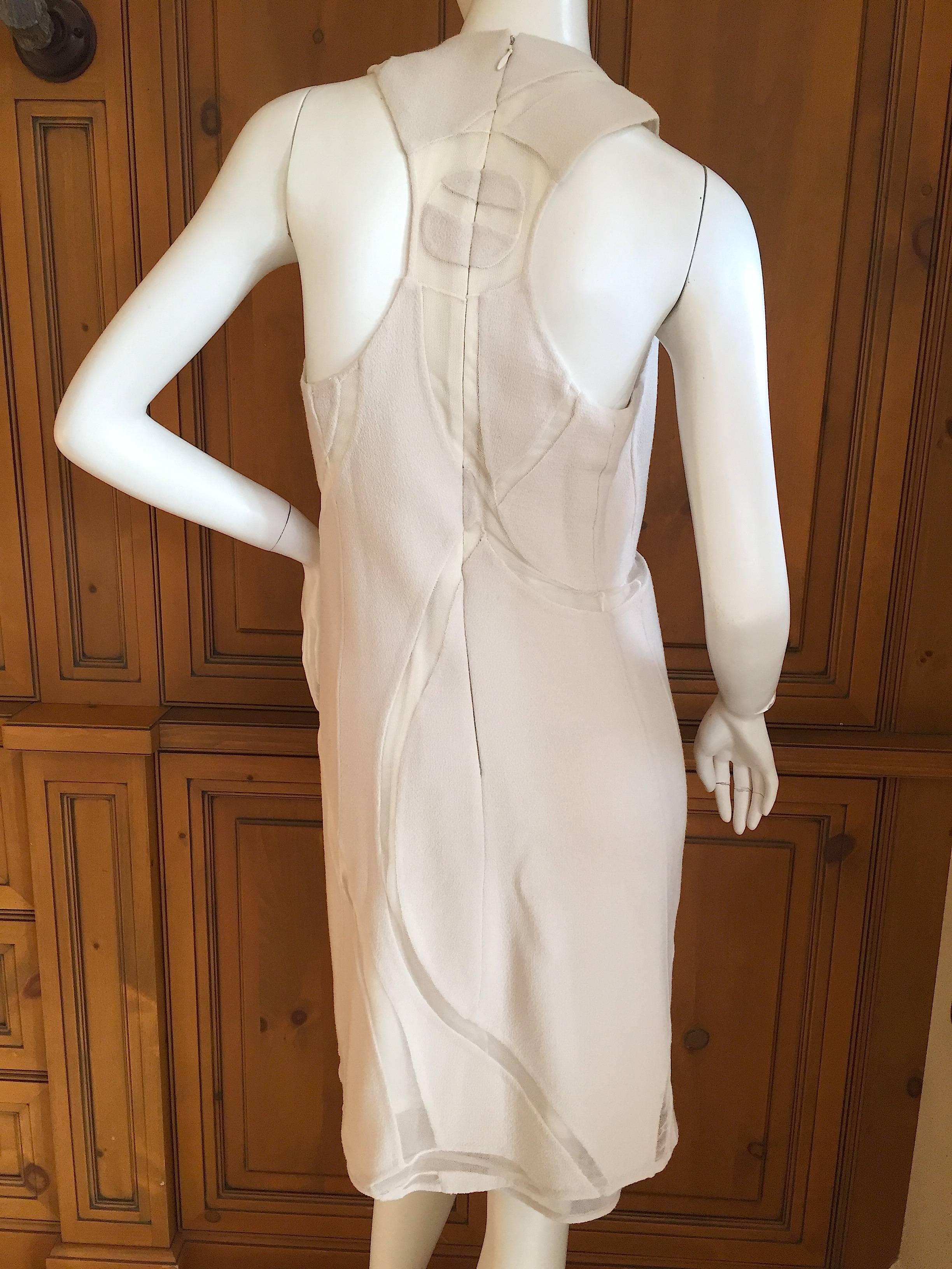 Beige Ralph Rucci Ivory Sleeveless Dress with Mesh Inserts Size 4
