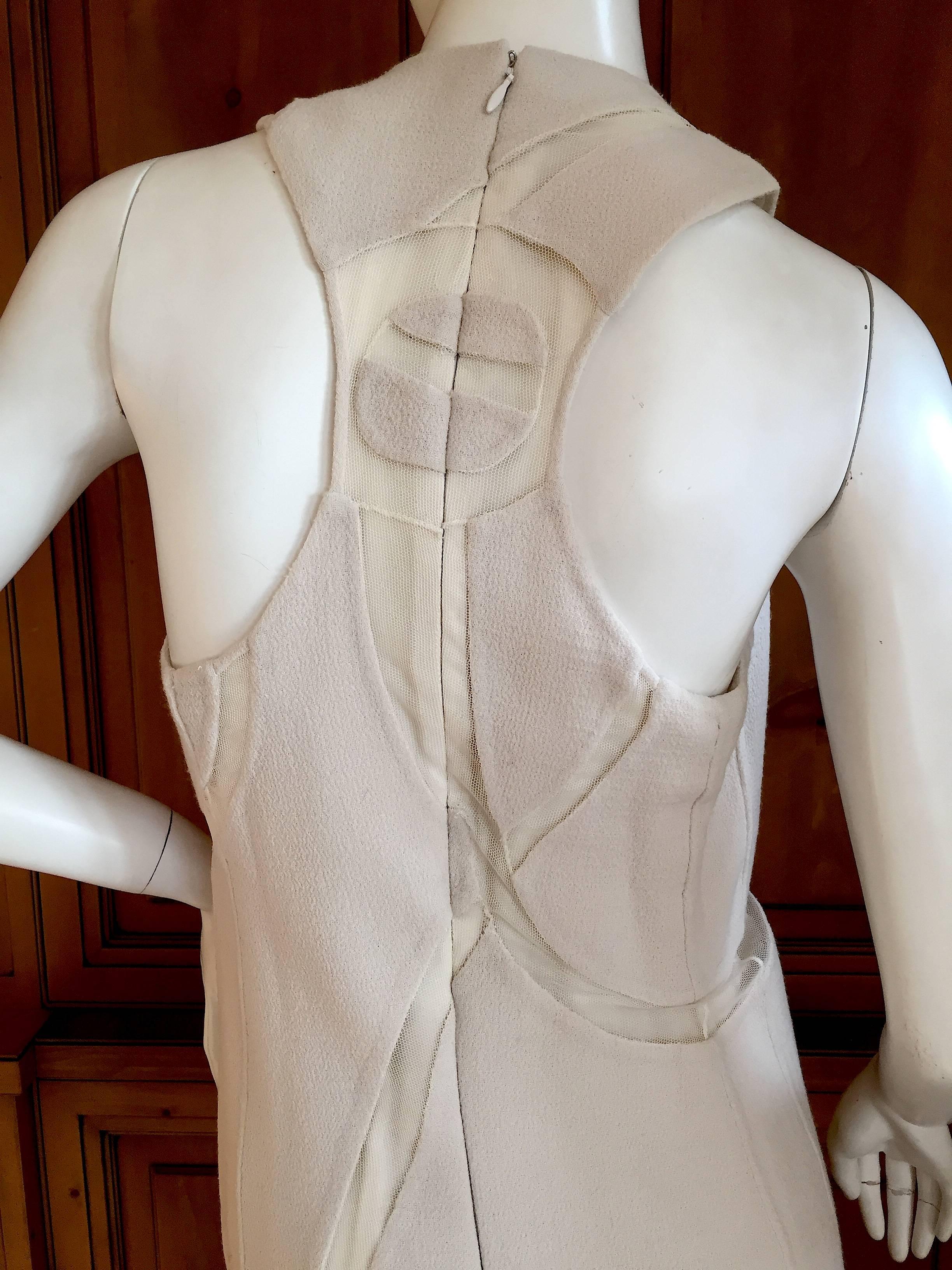 Ralph Rucci Ivory Sleeveless Dress with Mesh Inserts Size 4 In Excellent Condition In Cloverdale, CA