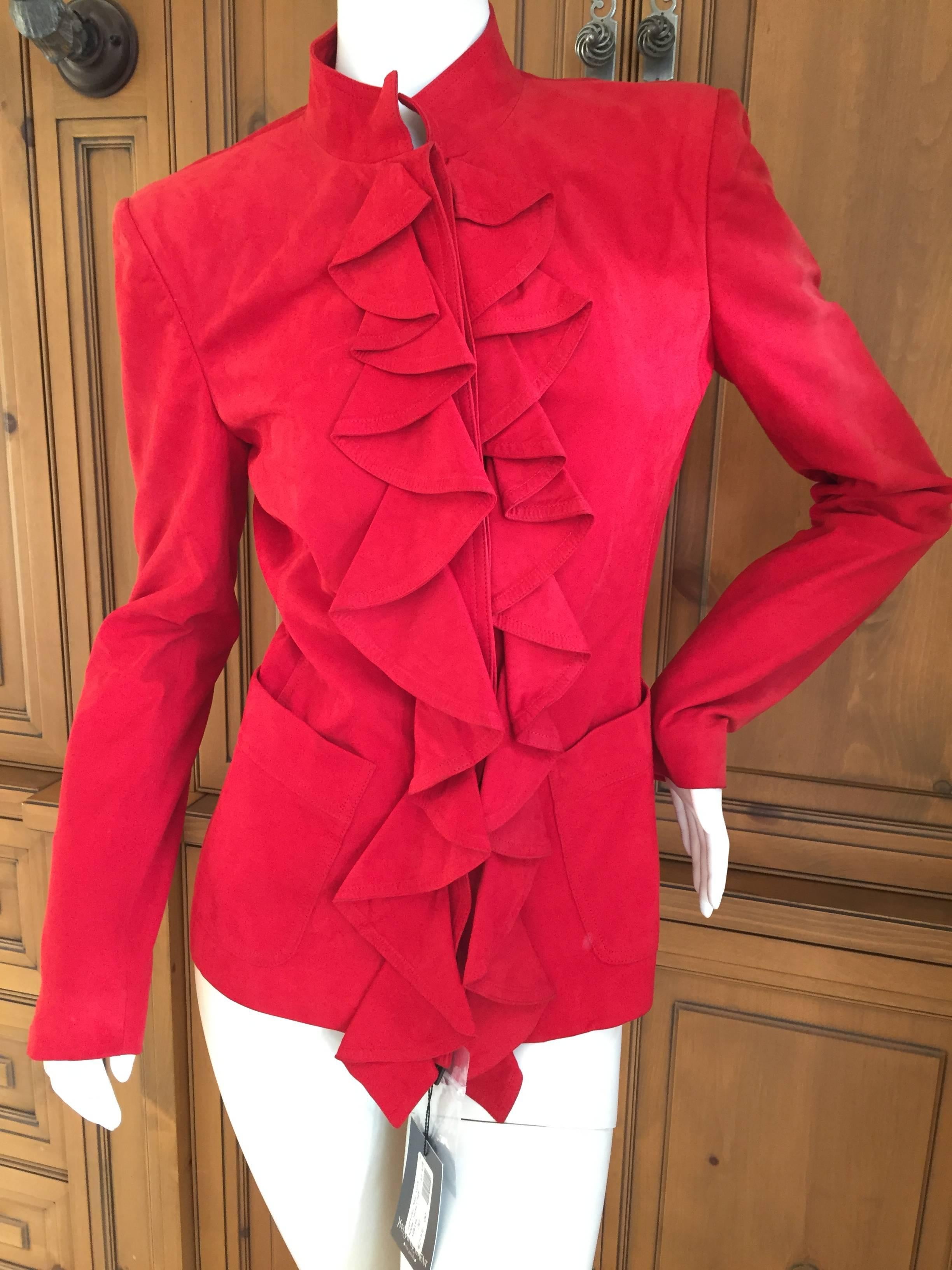 YSL by Tom Ford Red Suede Ruffle Front Jacket NWT F 2003 1