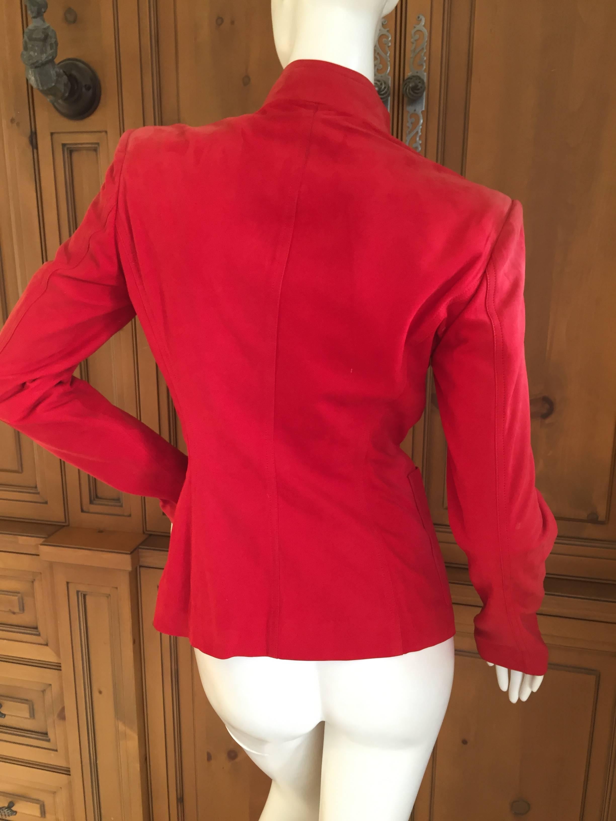Women's YSL by Tom Ford Red Suede Ruffle Front Jacket NWT F 2003