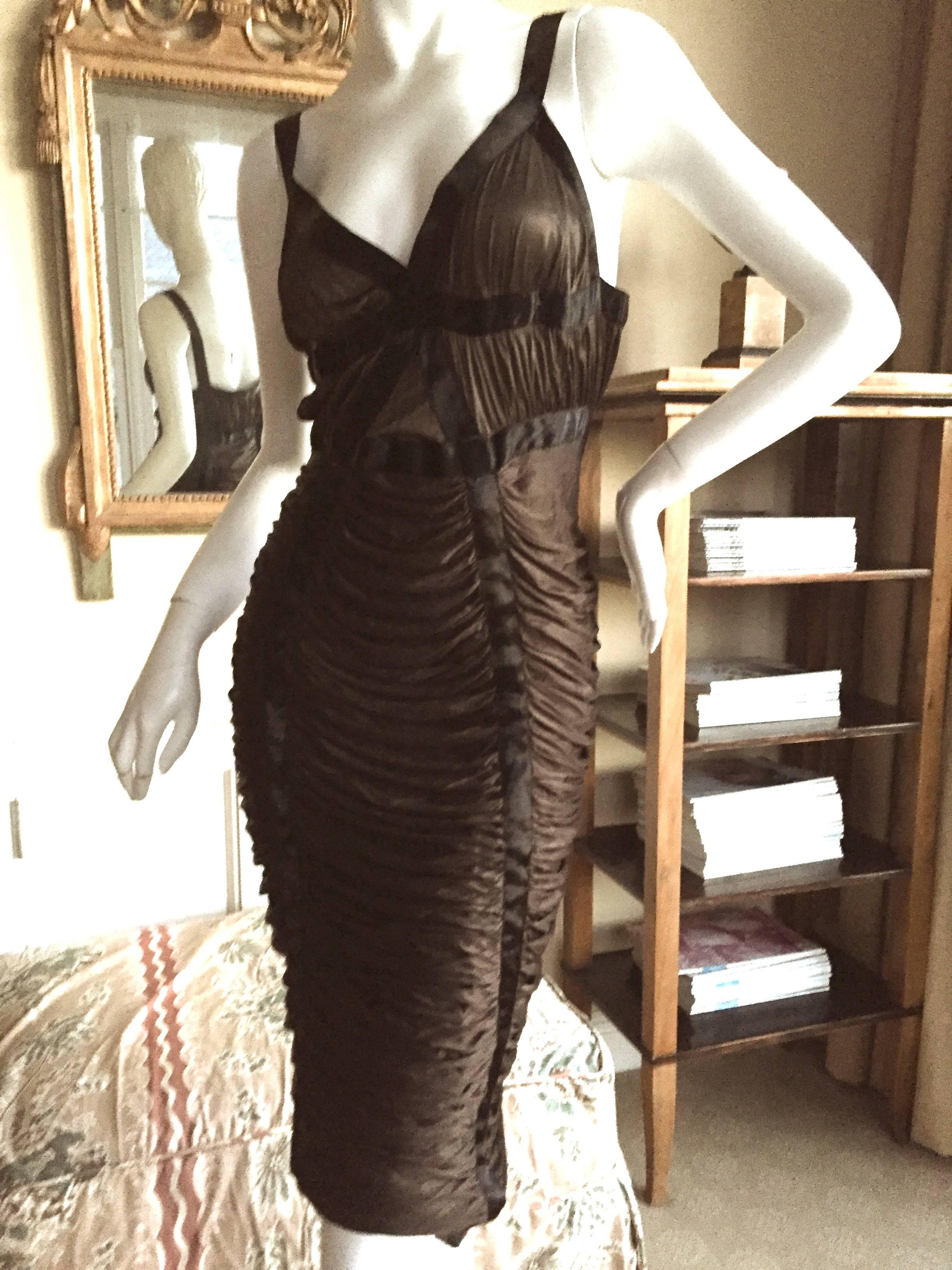 Sexy brown and black draped viscose dress with velvet accents by Tom Ford for Yves Saint Laurent Rive Guache Spring 2003.
Size M
Bust 34