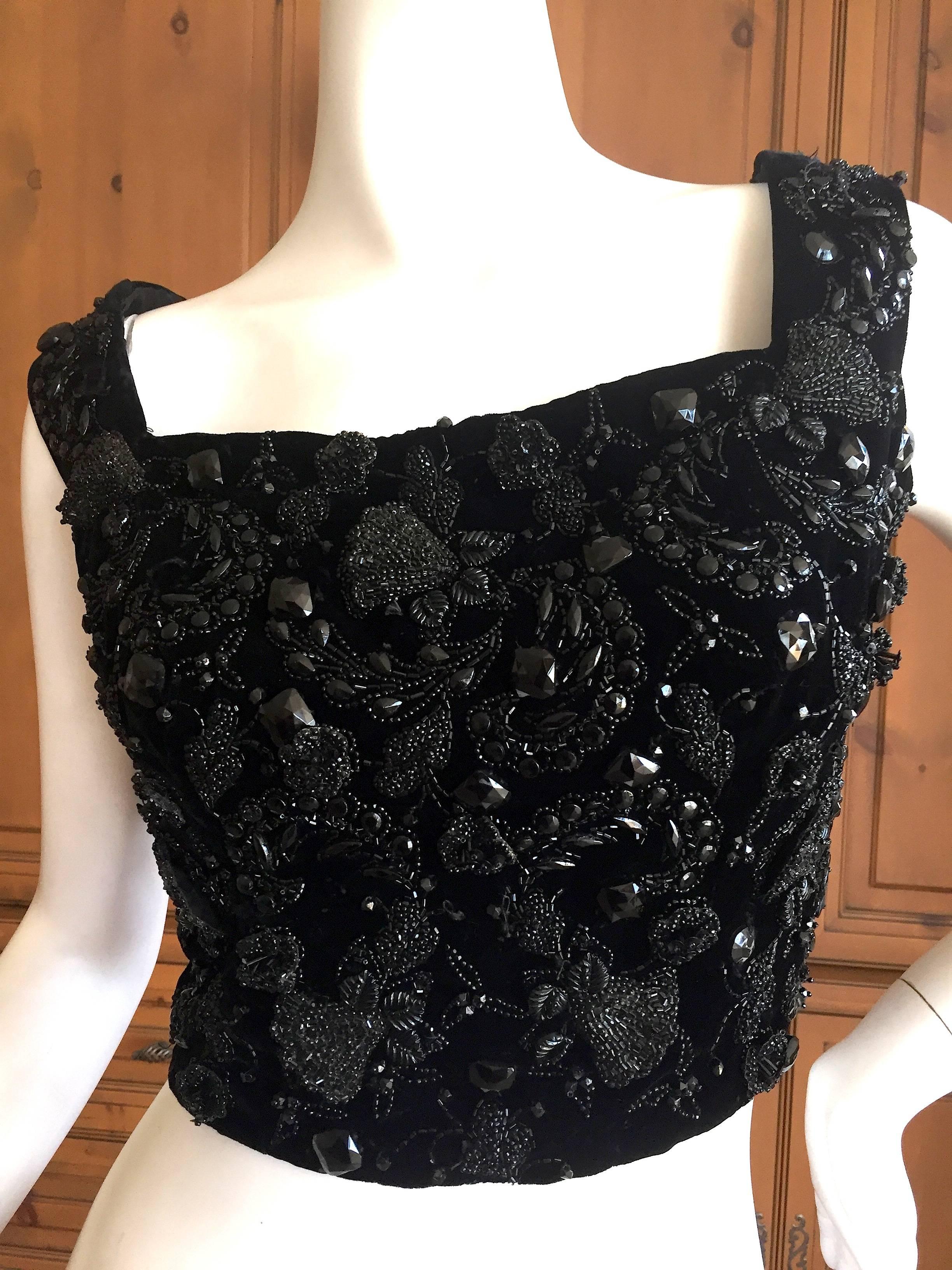 Black Christian Dior 1950's Numbered Haute Couture Jet Beaded Top