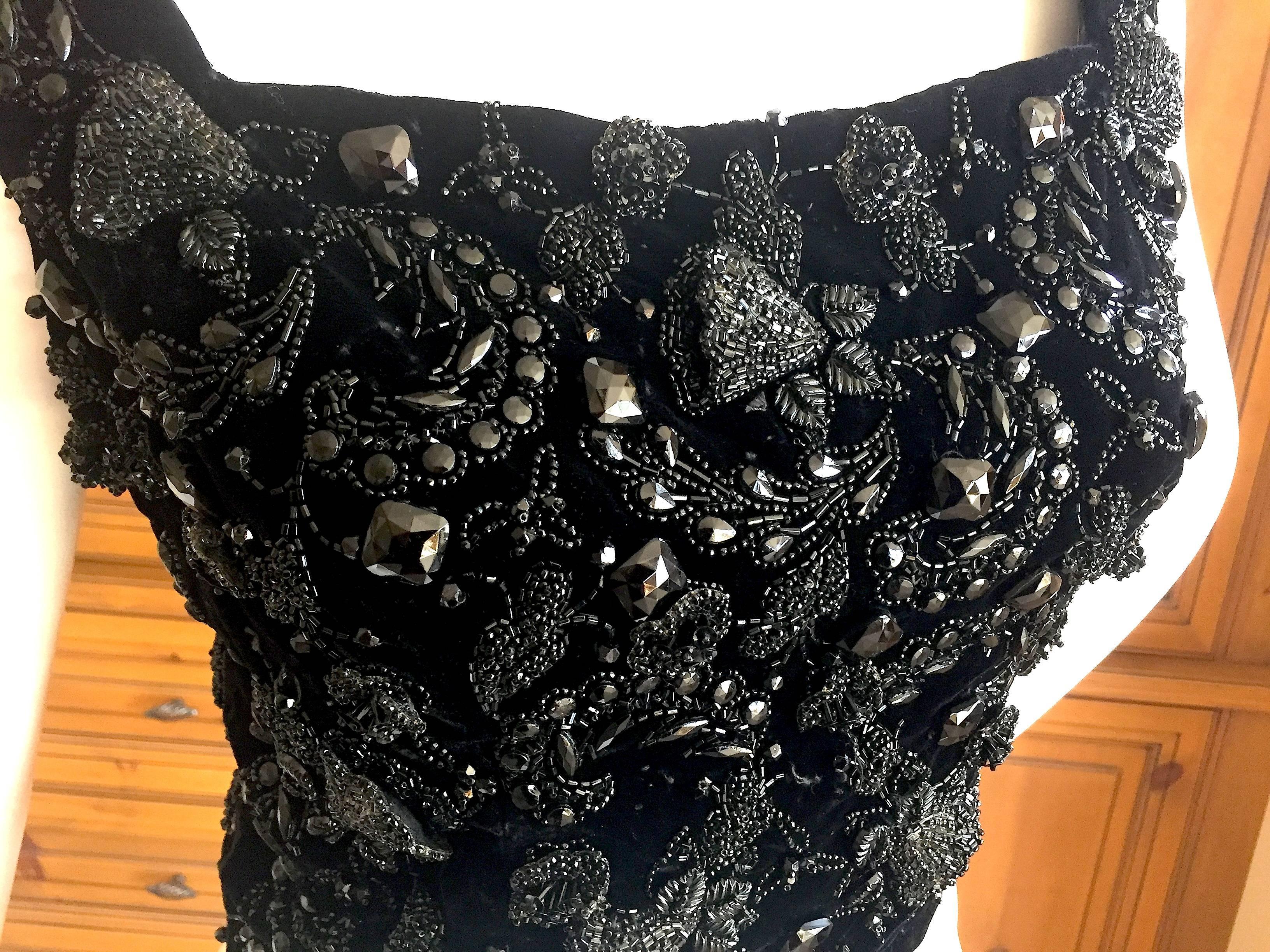 Christian Dior 1950's Numbered Haute Couture Jet Beaded Top In Good Condition In Cloverdale, CA