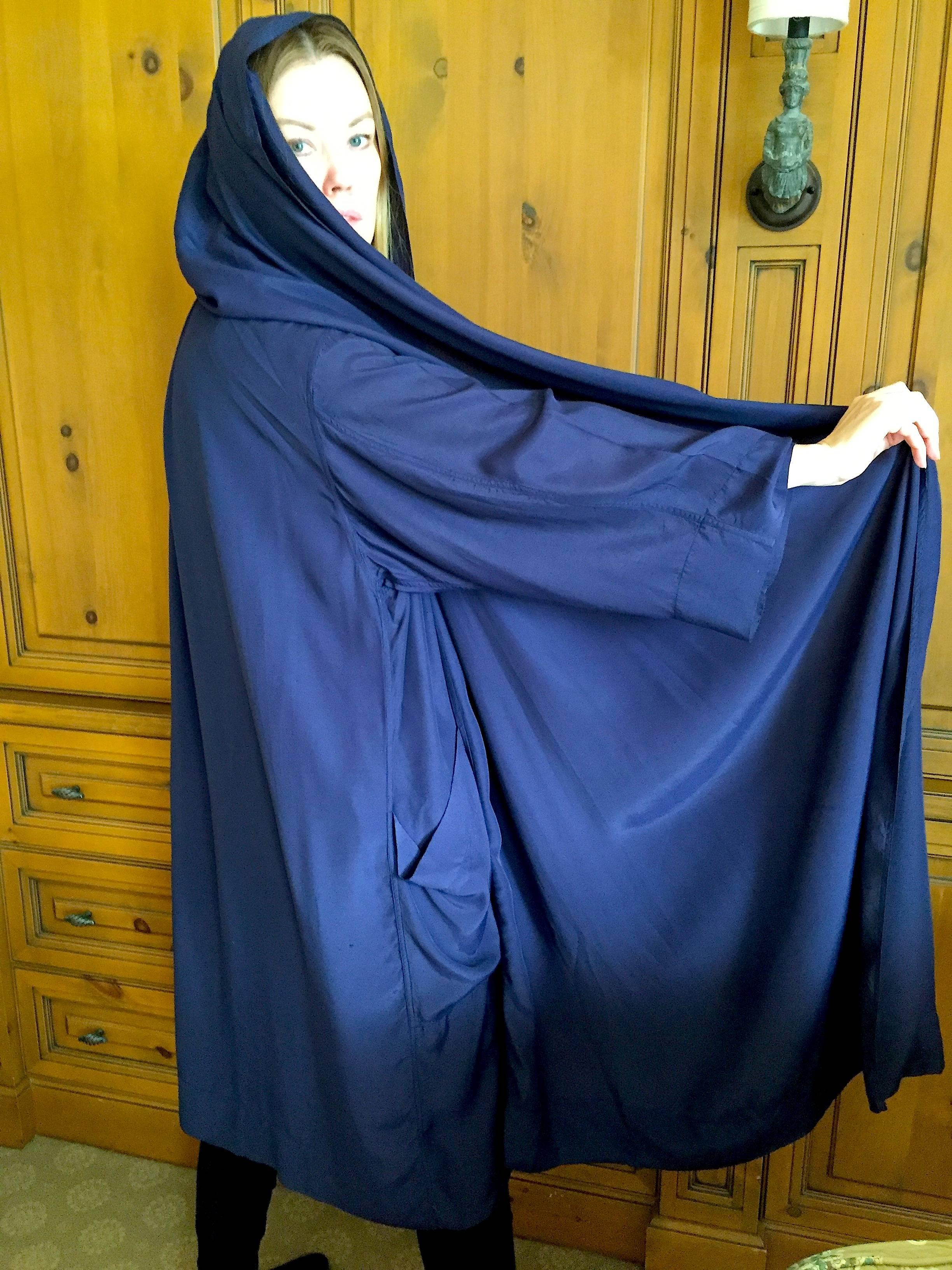 Alaia 1980's Navy Blue Coat with Hood In Good Condition In Cloverdale, CA