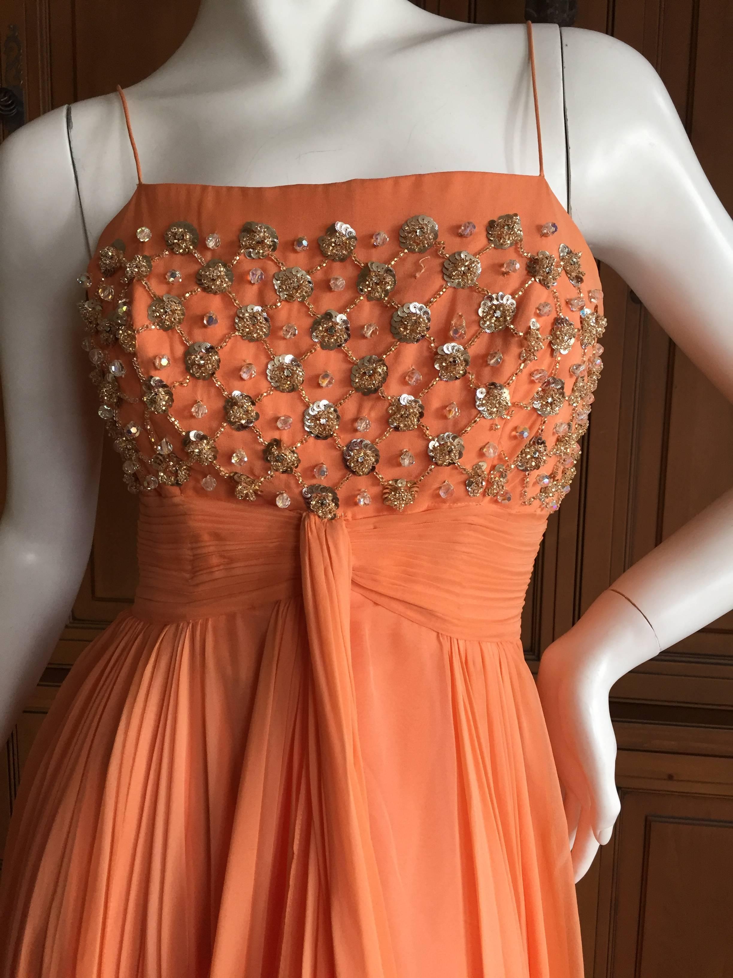 1950 Silk Chiffon Embellished Evening Dress from Saks Fifth Avenue In Good Condition In Cloverdale, CA