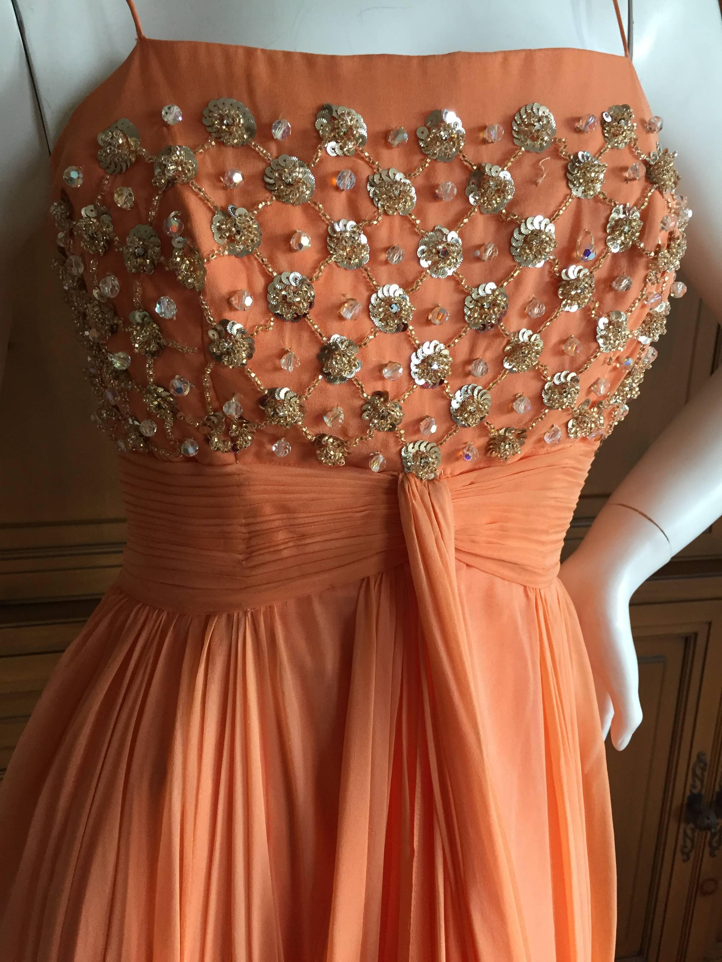 Orange 1950 Silk Chiffon Embellished Evening Dress from Saks Fifth Avenue