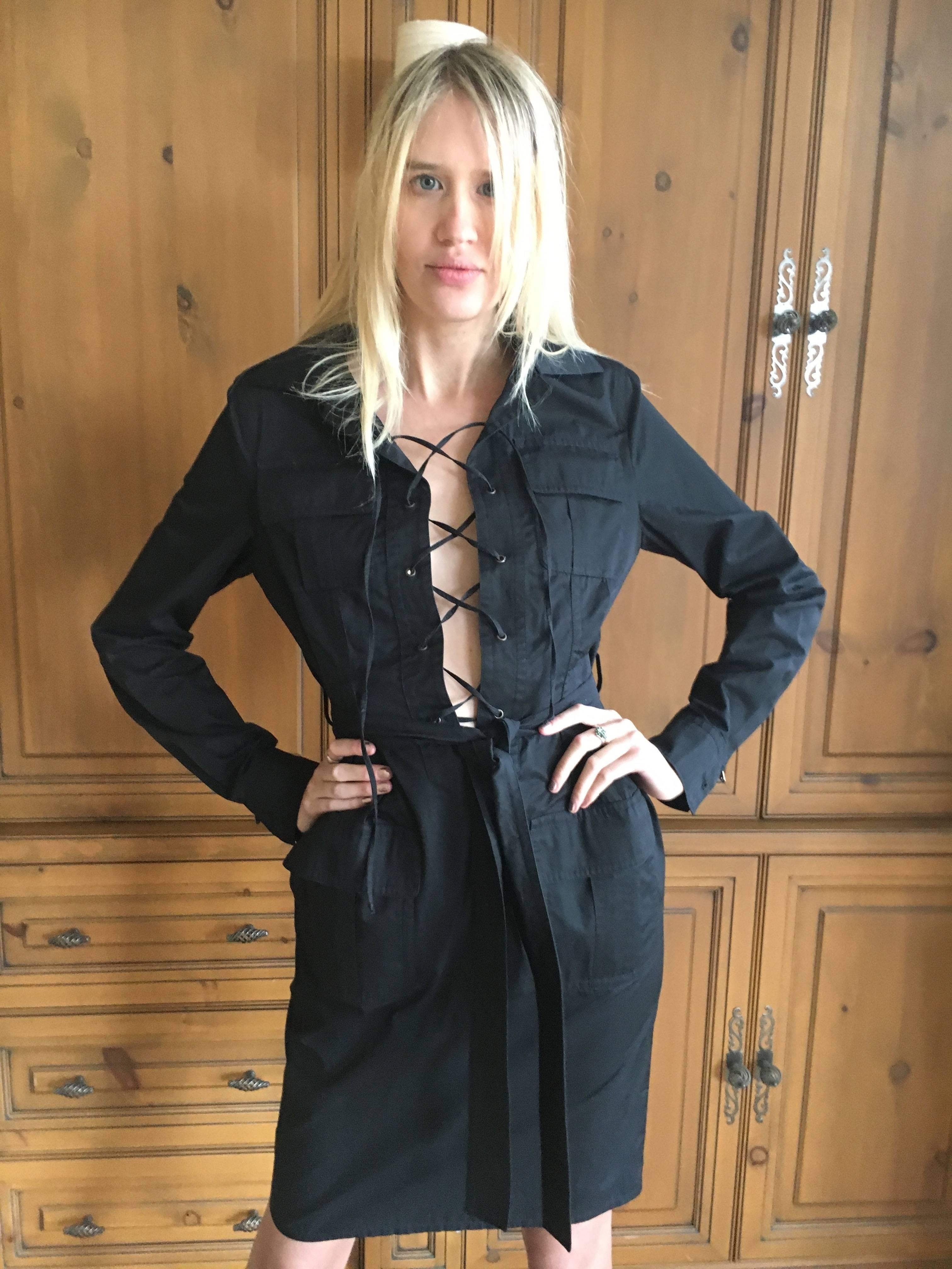 Yves Saint Laurent Tom Ford Black Cotton Safari Dress In Excellent Condition For Sale In Cloverdale, CA