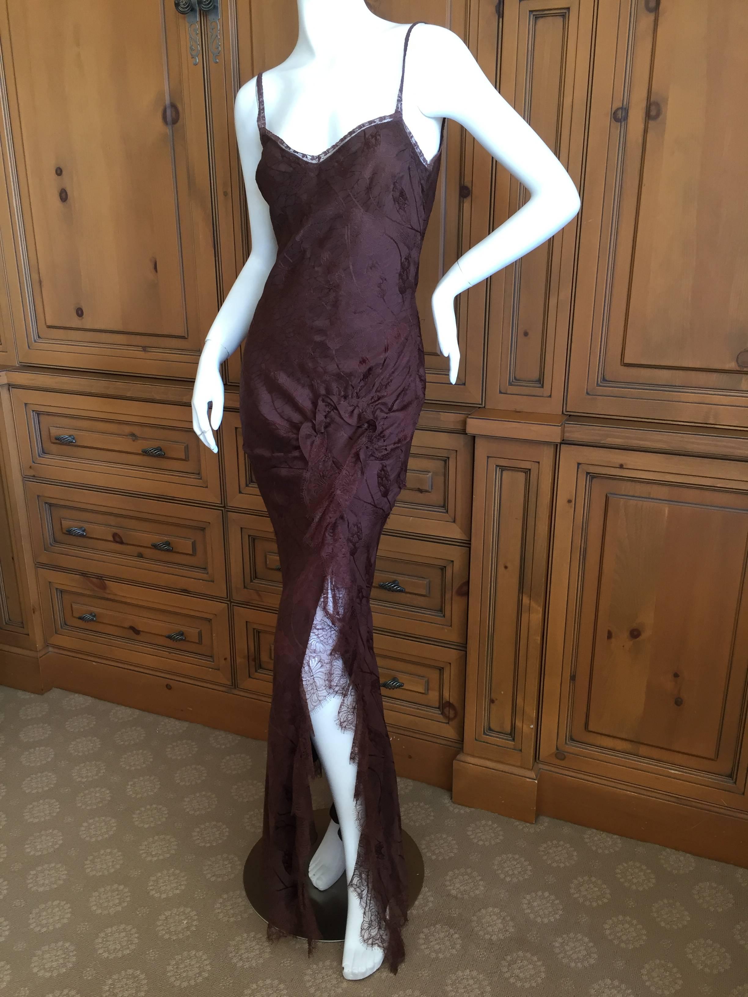 Black John Galliano Brown Silk Bias Cut Dress w Lace Details For Sale