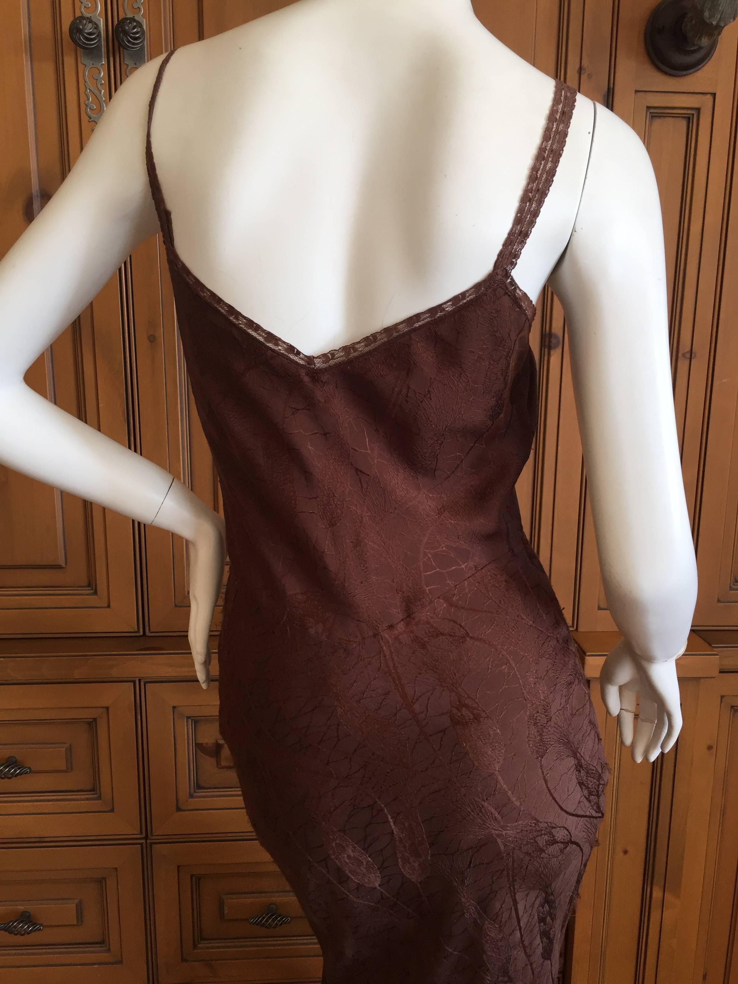 John Galliano Brown Silk Bias Cut Dress w Lace Details In Excellent Condition For Sale In Cloverdale, CA