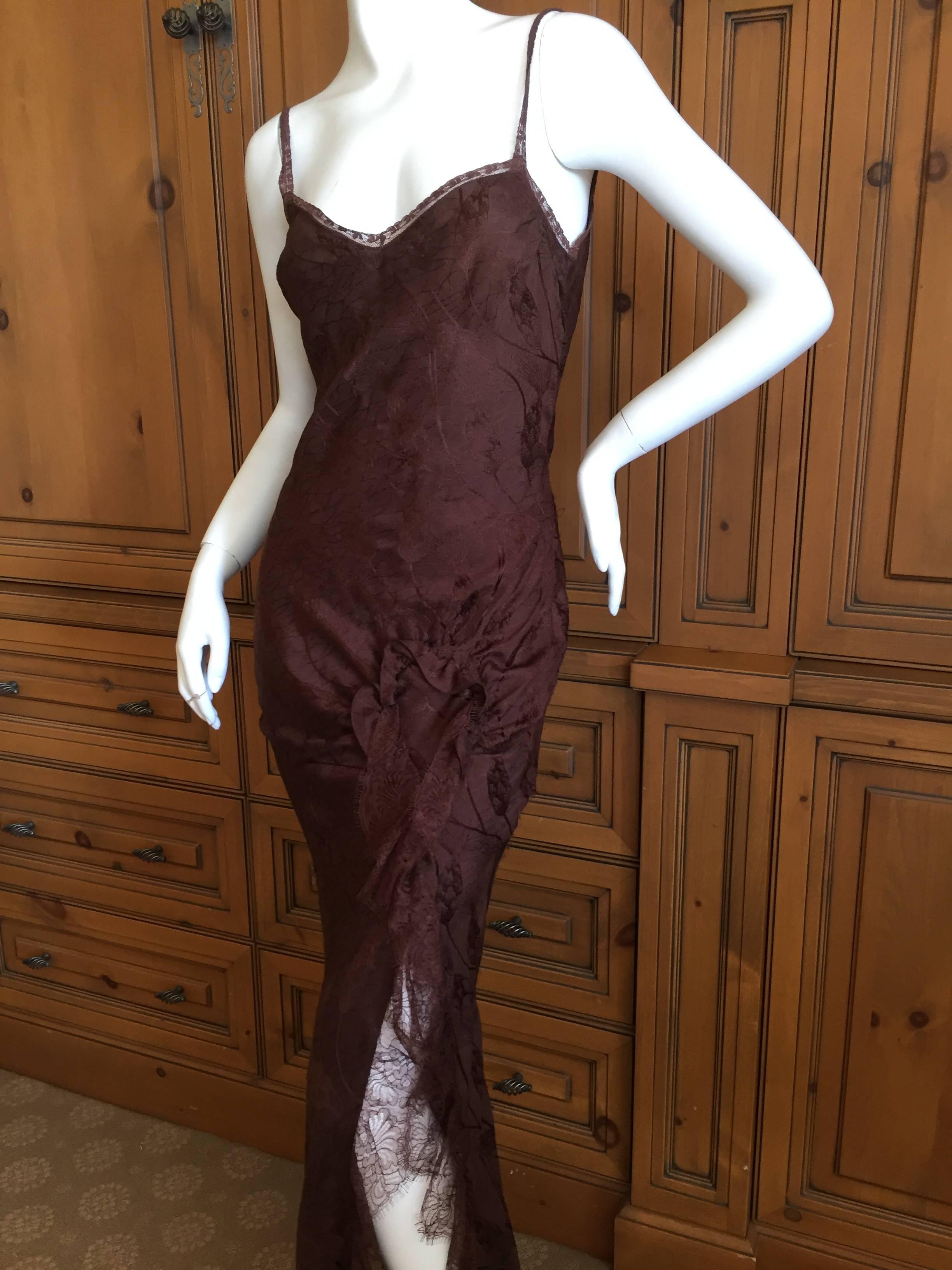 Women's John Galliano Brown Silk Bias Cut Dress w Lace Details For Sale