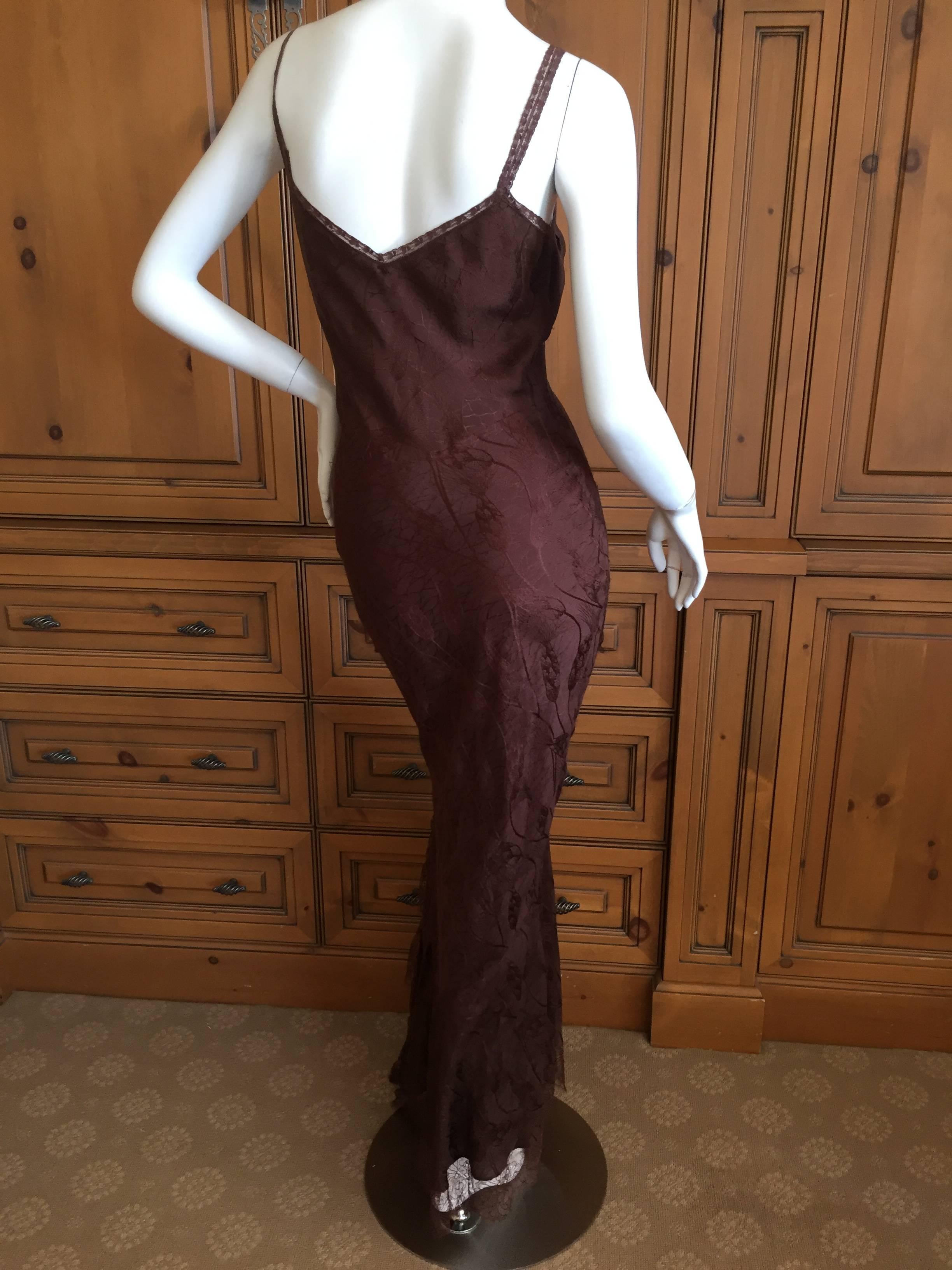 John Galliano Brown Silk Bias Cut Dress w Lace Details For Sale 1