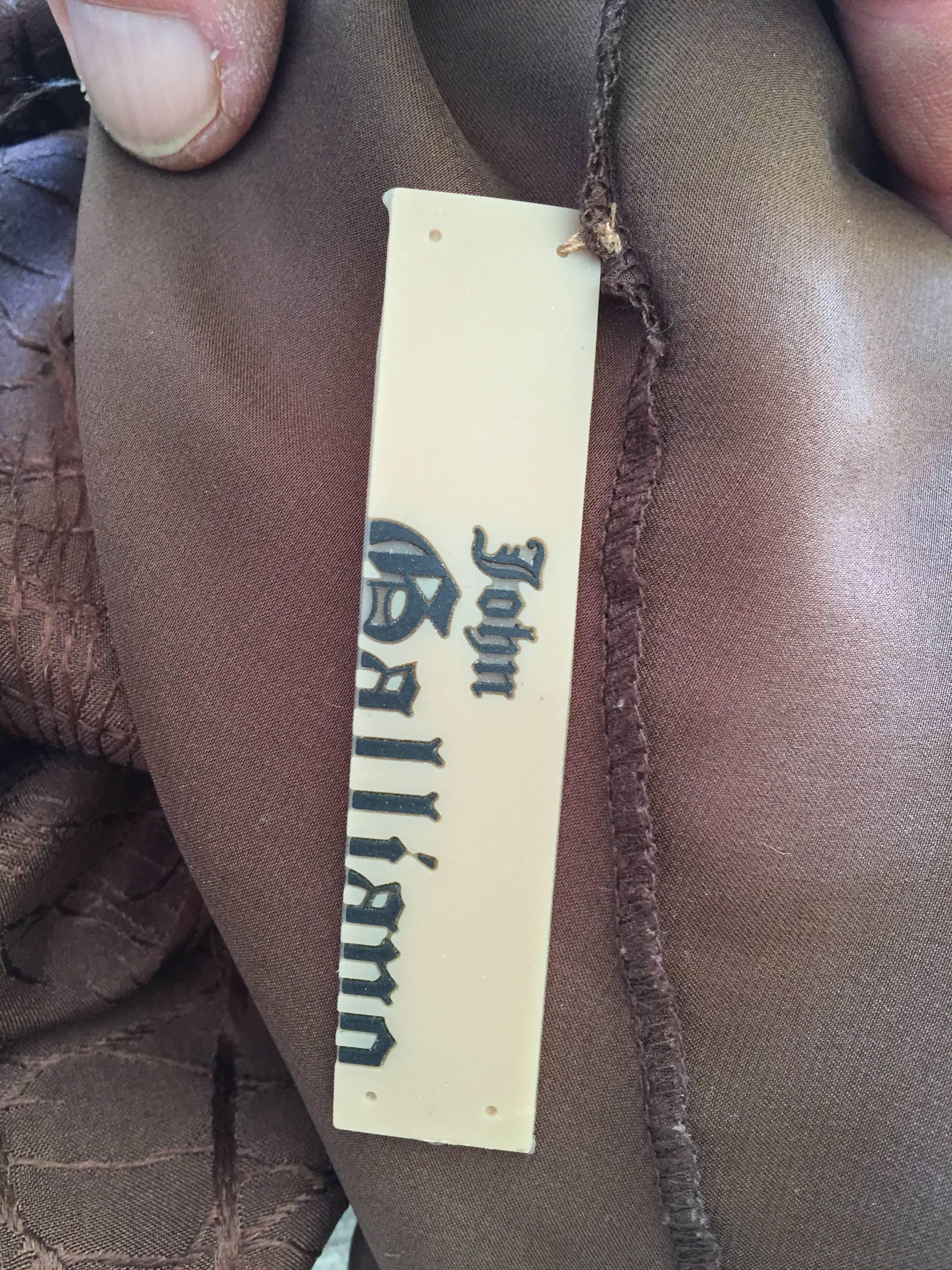 John Galliano Brown Silk Bias Cut Dress w Lace Details For Sale 2