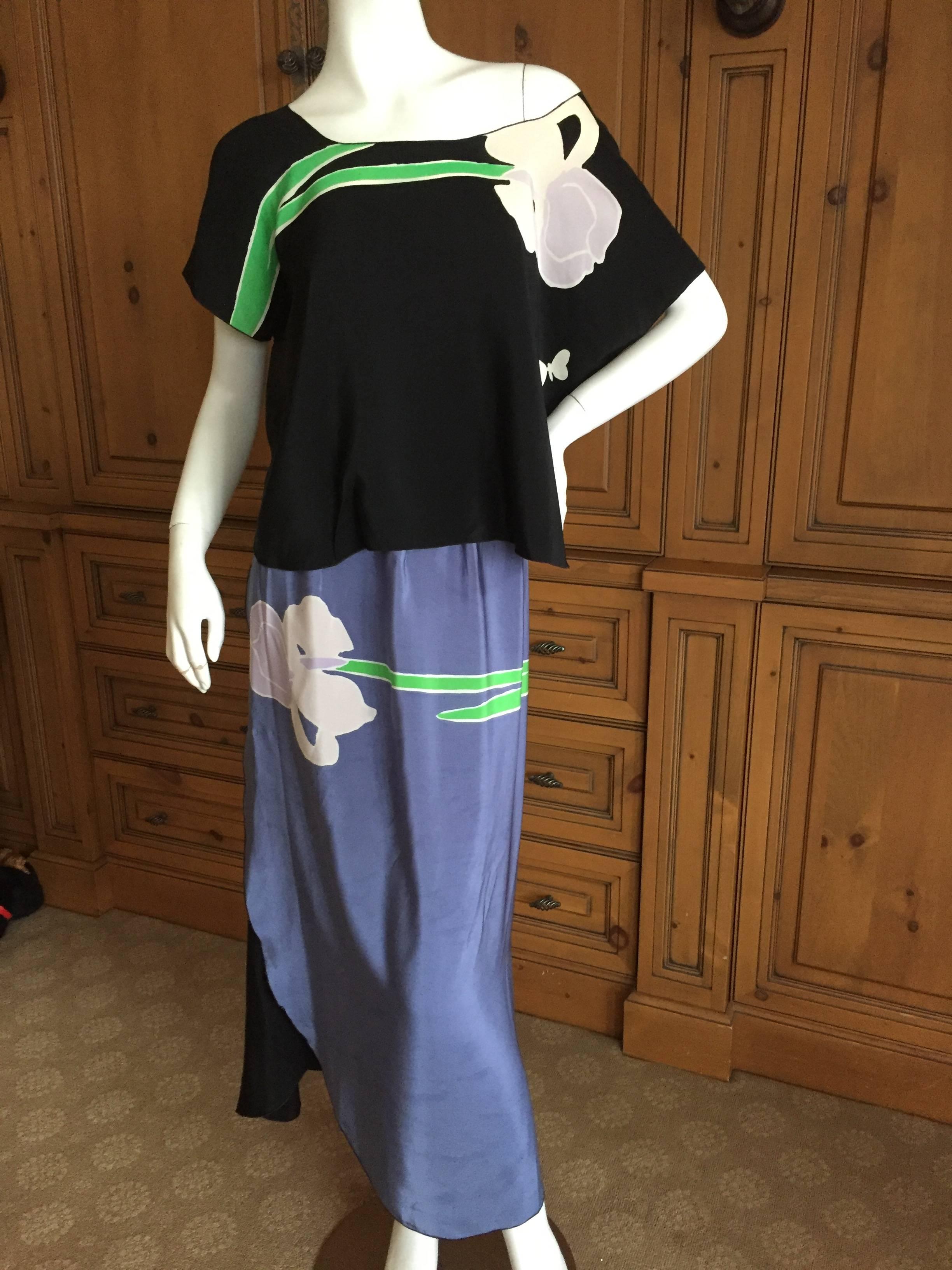 Michaele Vollbrach Silk Two Piece Iris & Butterfly Dress In Excellent Condition For Sale In Cloverdale, CA