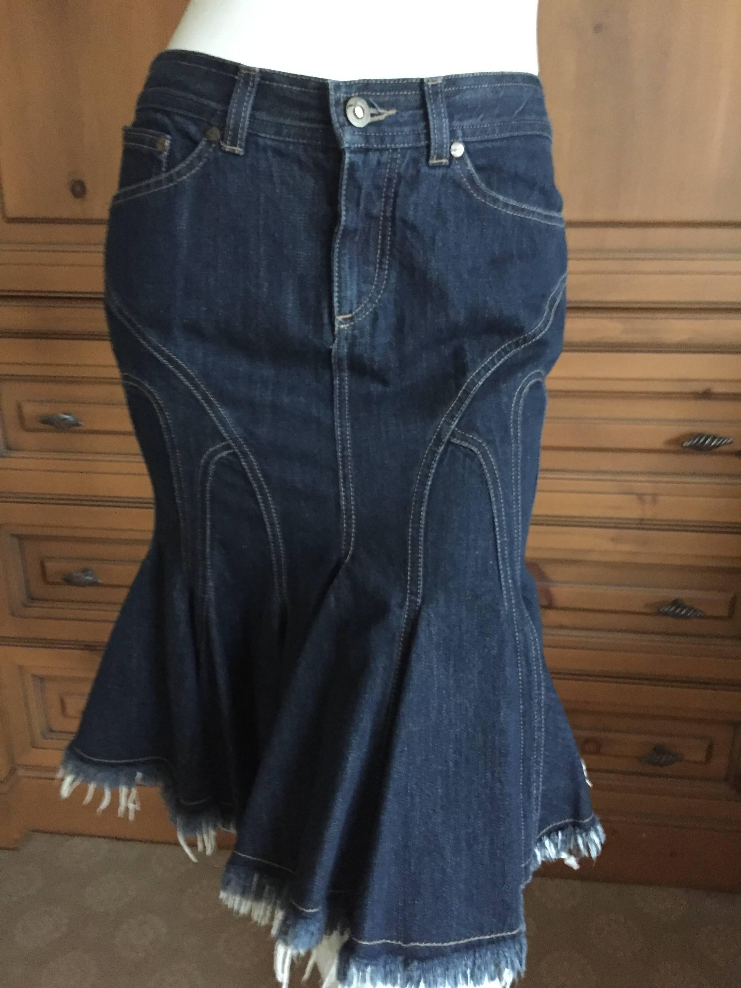 Brilliannt denim skirt from Alexander McQueen.
Only McQueen could sculpt curves in to a skirt like this. 
It is an early piece, early 90's.
Size 38
Waist 32