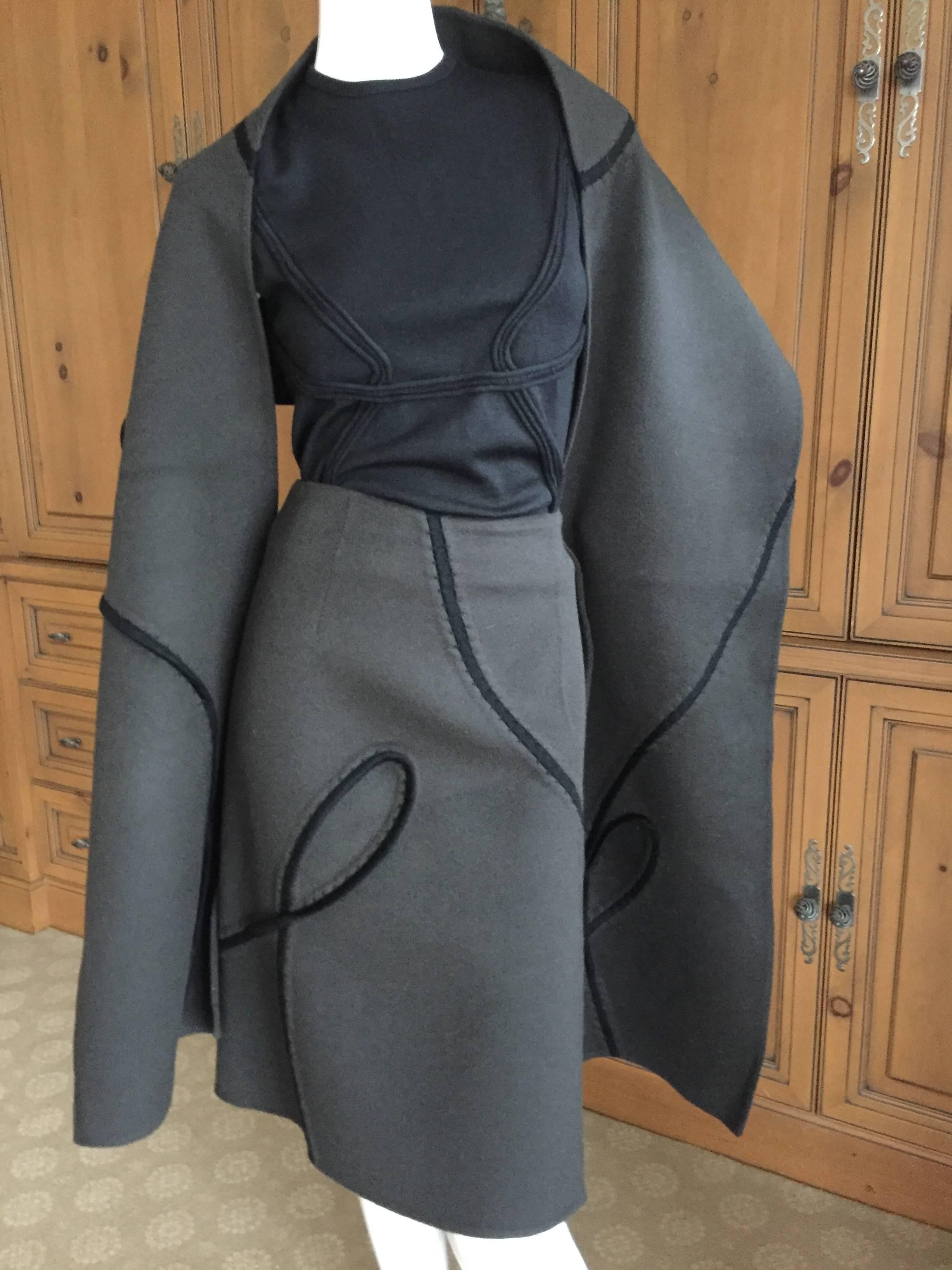 Super luxurious double face cashmere suit from Ralph Rucci  Chado.
Featuring a shell top, skirt and matching shawl.
All featuring the amazing had stitching of the Chado atelier.
Shawl 88