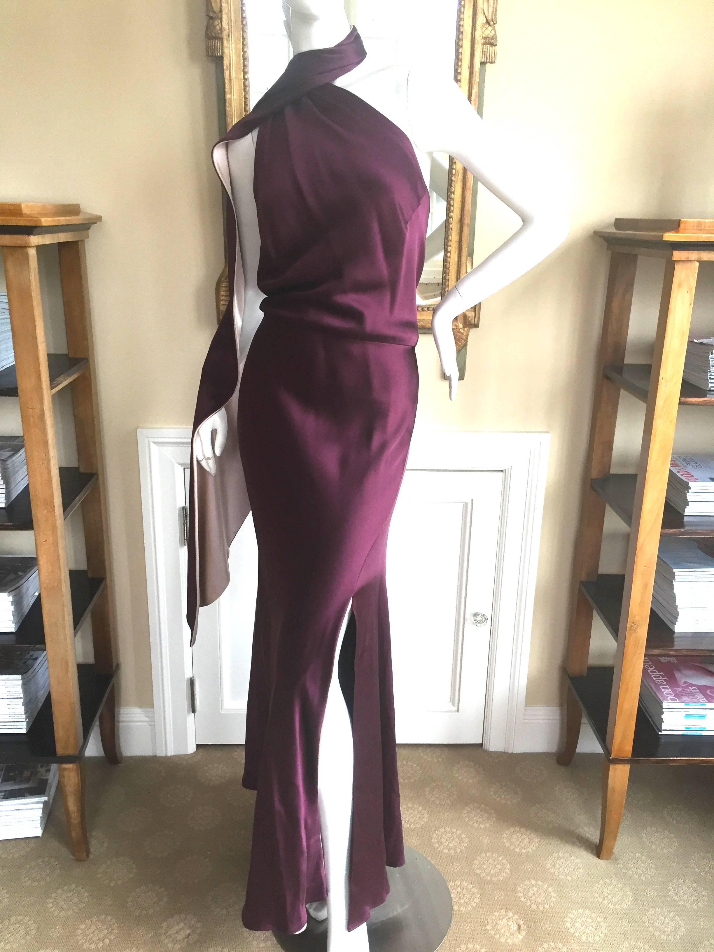 Jackie Rogers Plum Silk Charmeuse Evening Dress In Excellent Condition For Sale In Cloverdale, CA