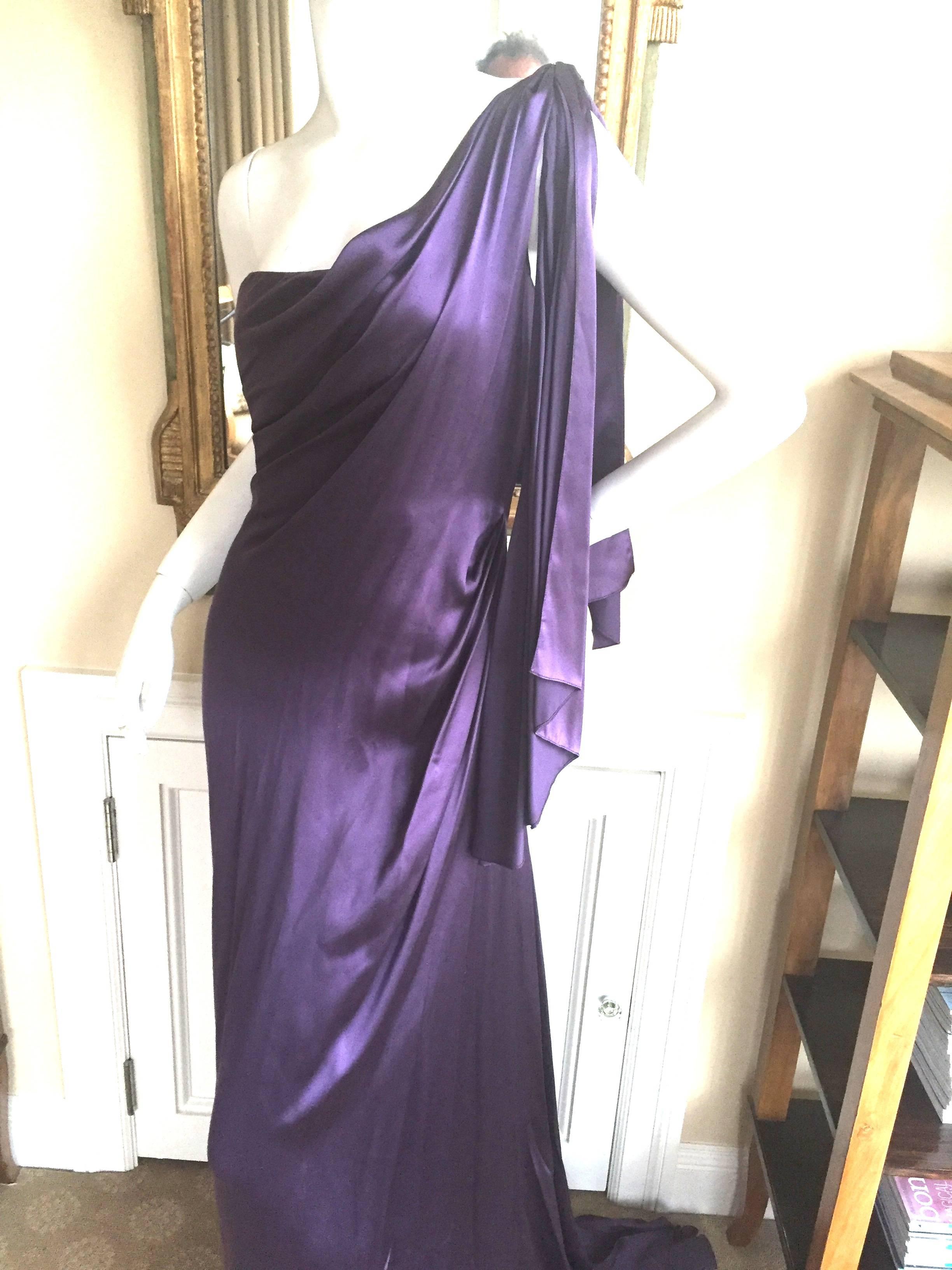 Jackie Rogers Amethyst SIlk Charmeuse One Shoulder Godess Dress In Excellent Condition In Cloverdale, CA