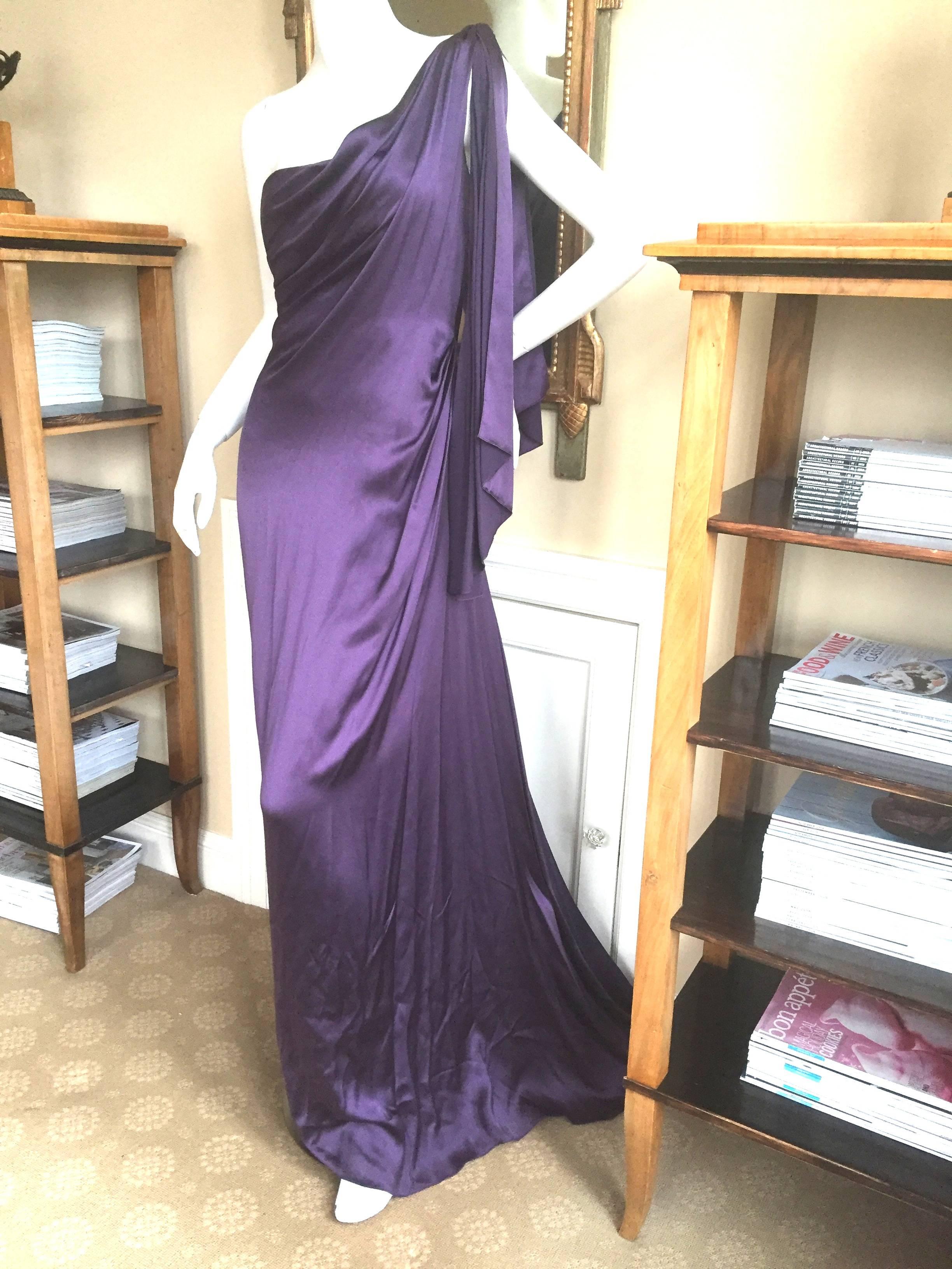 Gray Jackie Rogers Amethyst SIlk Charmeuse One Shoulder Godess Dress