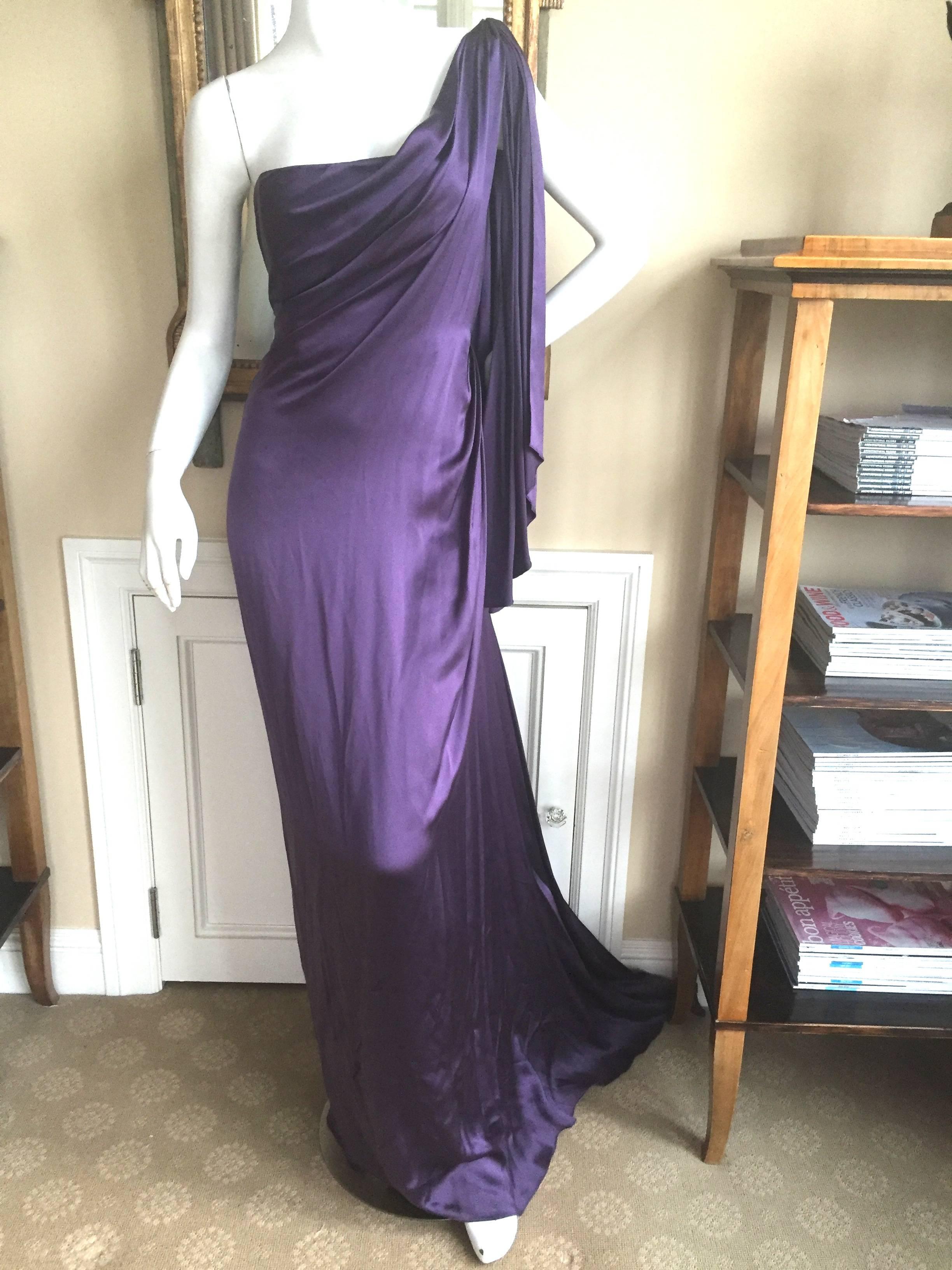 Women's Jackie Rogers Amethyst SIlk Charmeuse One Shoulder Godess Dress