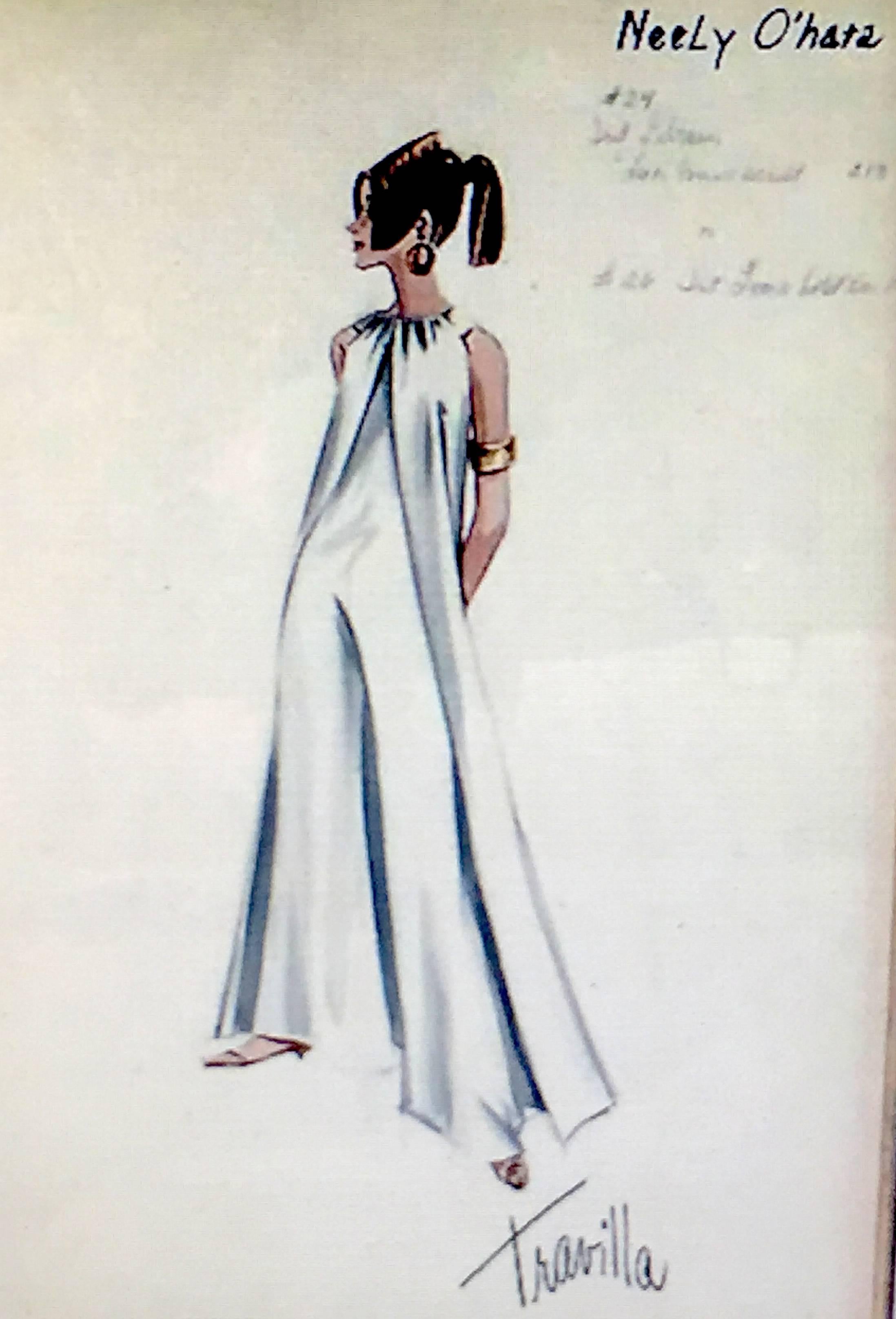 Amazing jeweled jumpsuit with attached cape from William Travilla's costumes from the hit cult movie Valley of the Dolls.
This was the design for a costume for Neely O'Hara, so brilliantly played by Patty Duke.
See the Travilla sketch for this