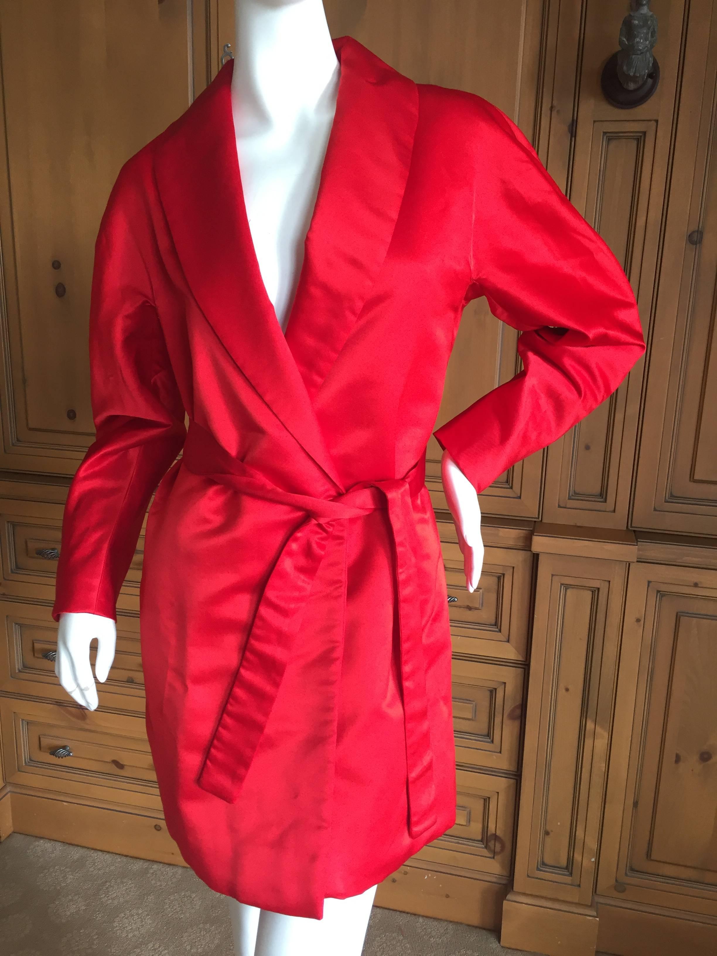 Red Halston Vintage Seventies Silk Faille Evening Coat For Sale