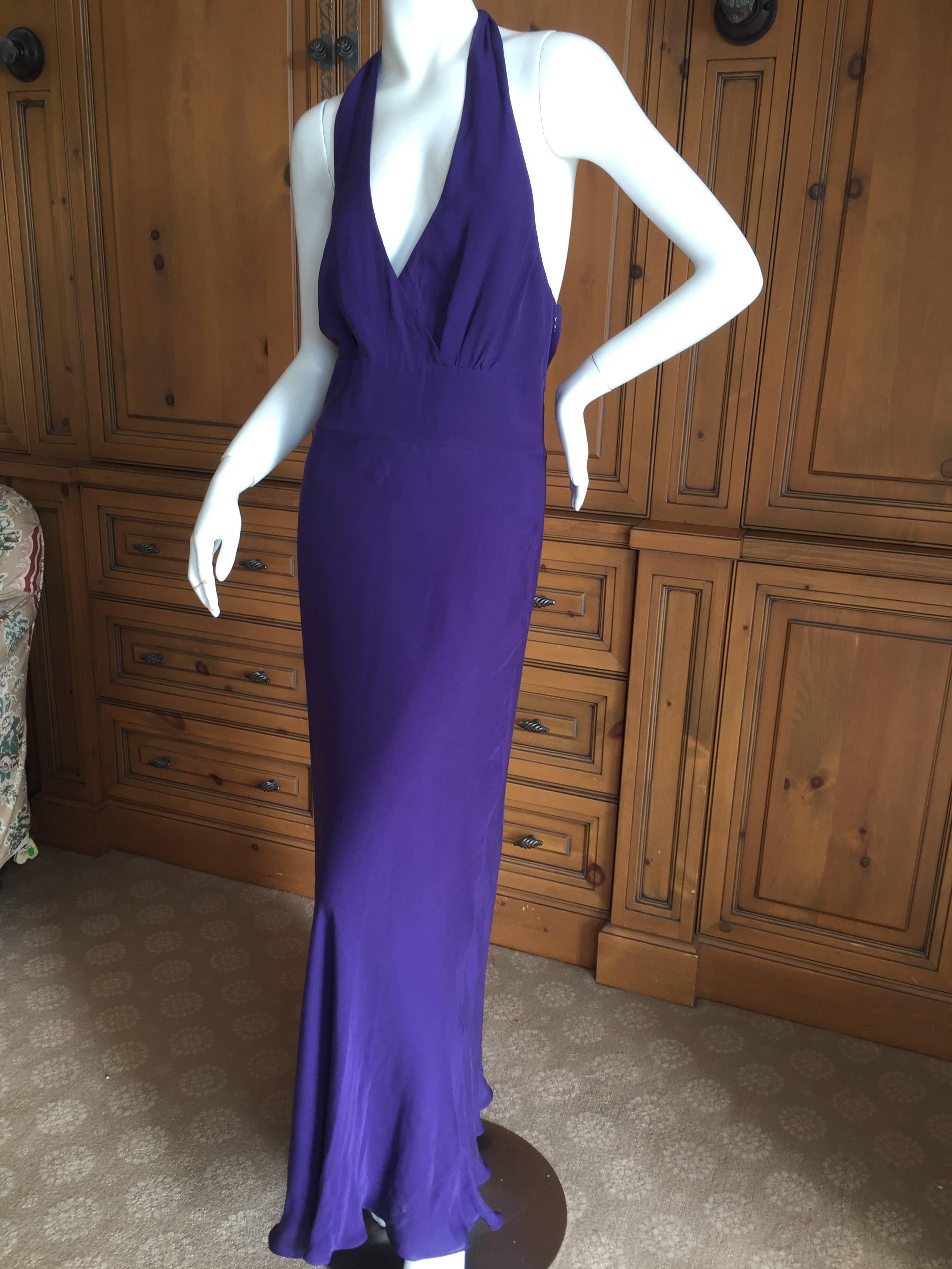 Purple Halston Vintage Seventies Silk Chiffon Low Cut Backless Dress