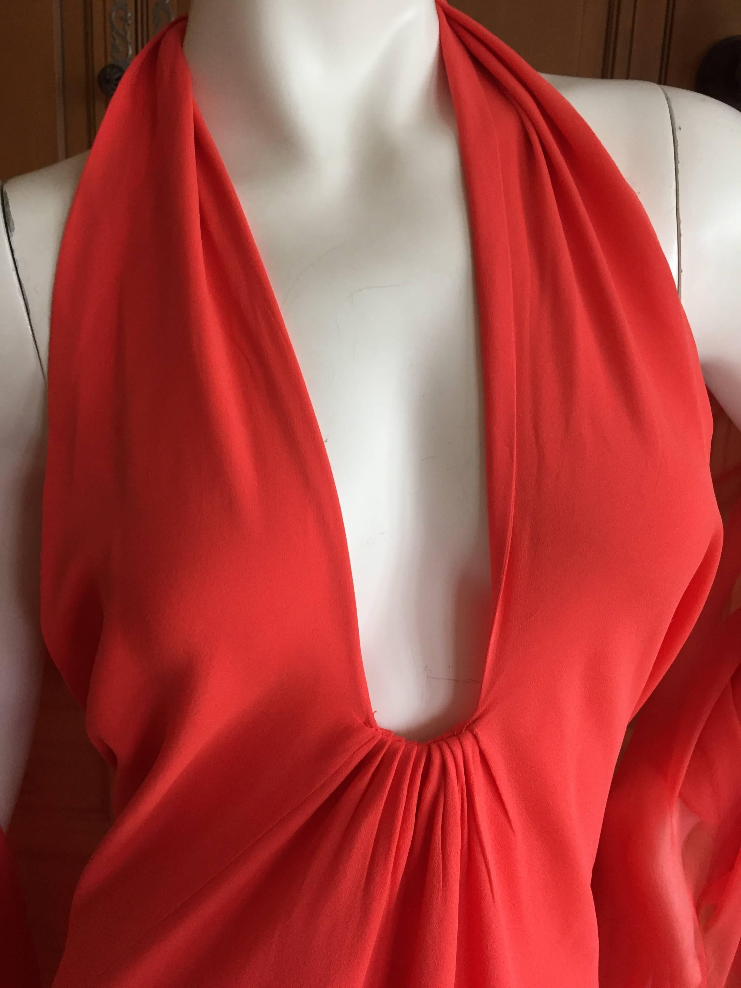 Halston 1970's Backless Low Cut Silk Chiffon Evening Dress & Coat In Excellent Condition In Cloverdale, CA