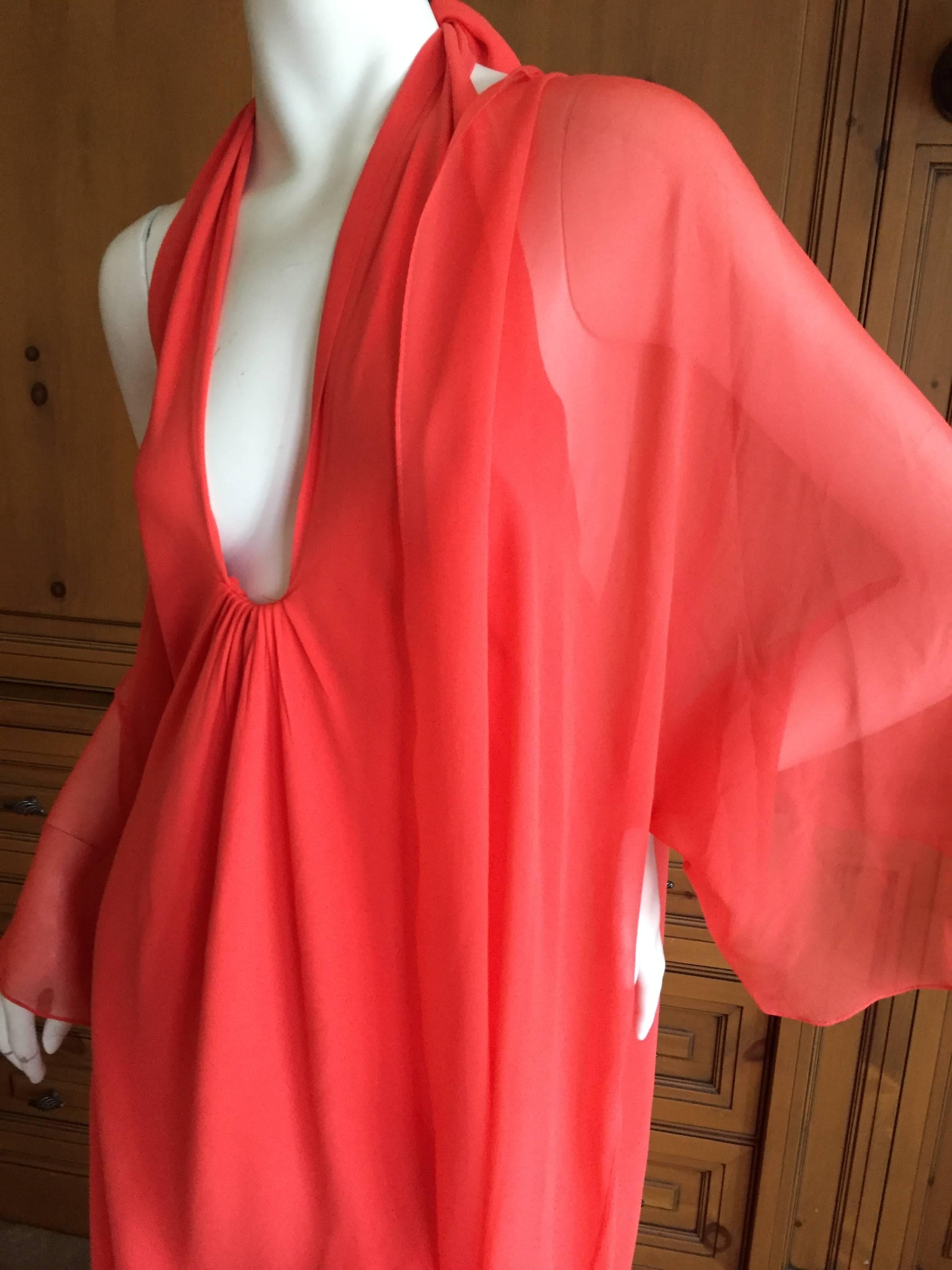 Halston 1970's Backless Low Cut Silk Chiffon Evening Dress & Coat 3