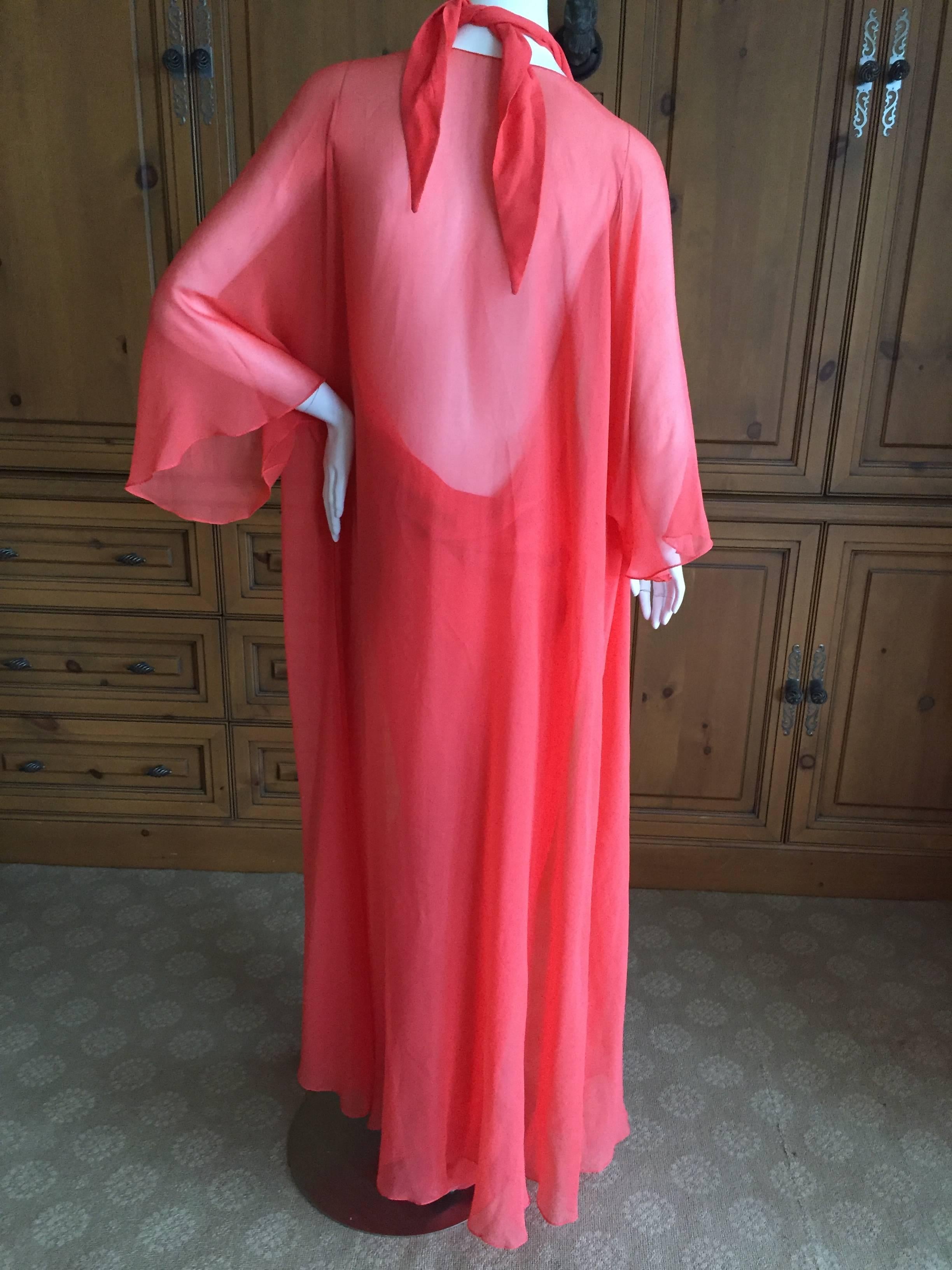 Halston 1970's Backless Low Cut Silk Chiffon Evening Dress & Coat 2
