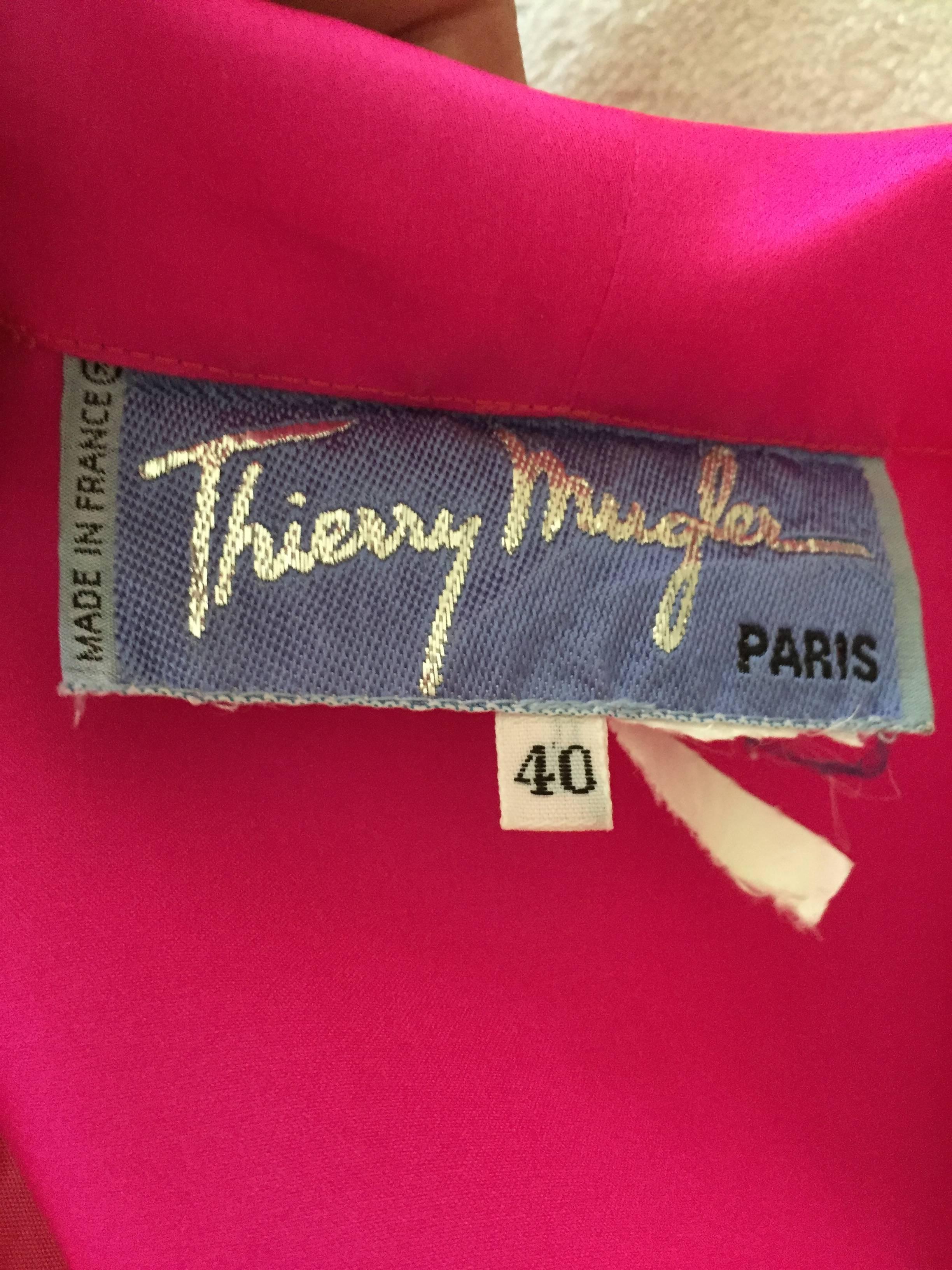 Thierry Mugler Shocking Pink Silk Suit with Belt In Excellent Condition In Cloverdale, CA