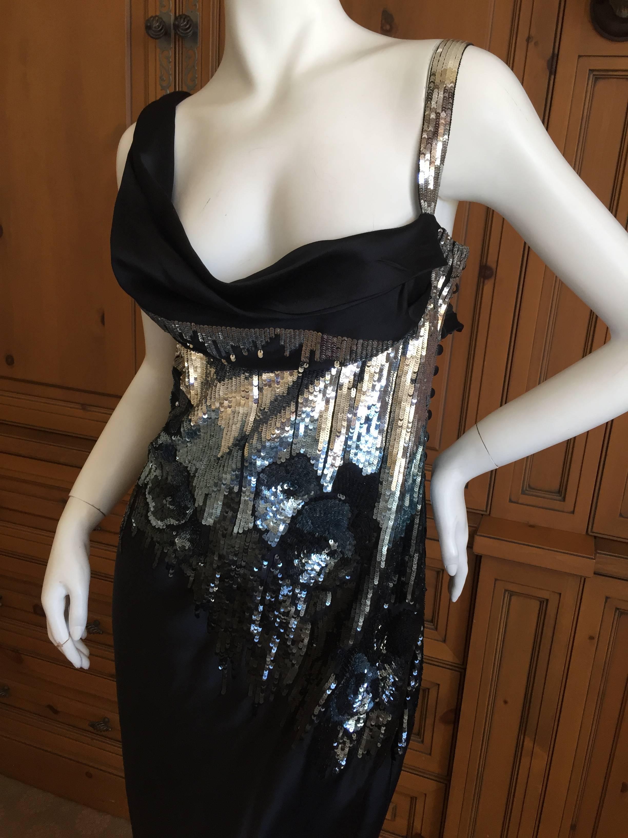 John Galliano Sequin Black Silk Cocktail Dress In Excellent Condition For Sale In Cloverdale, CA