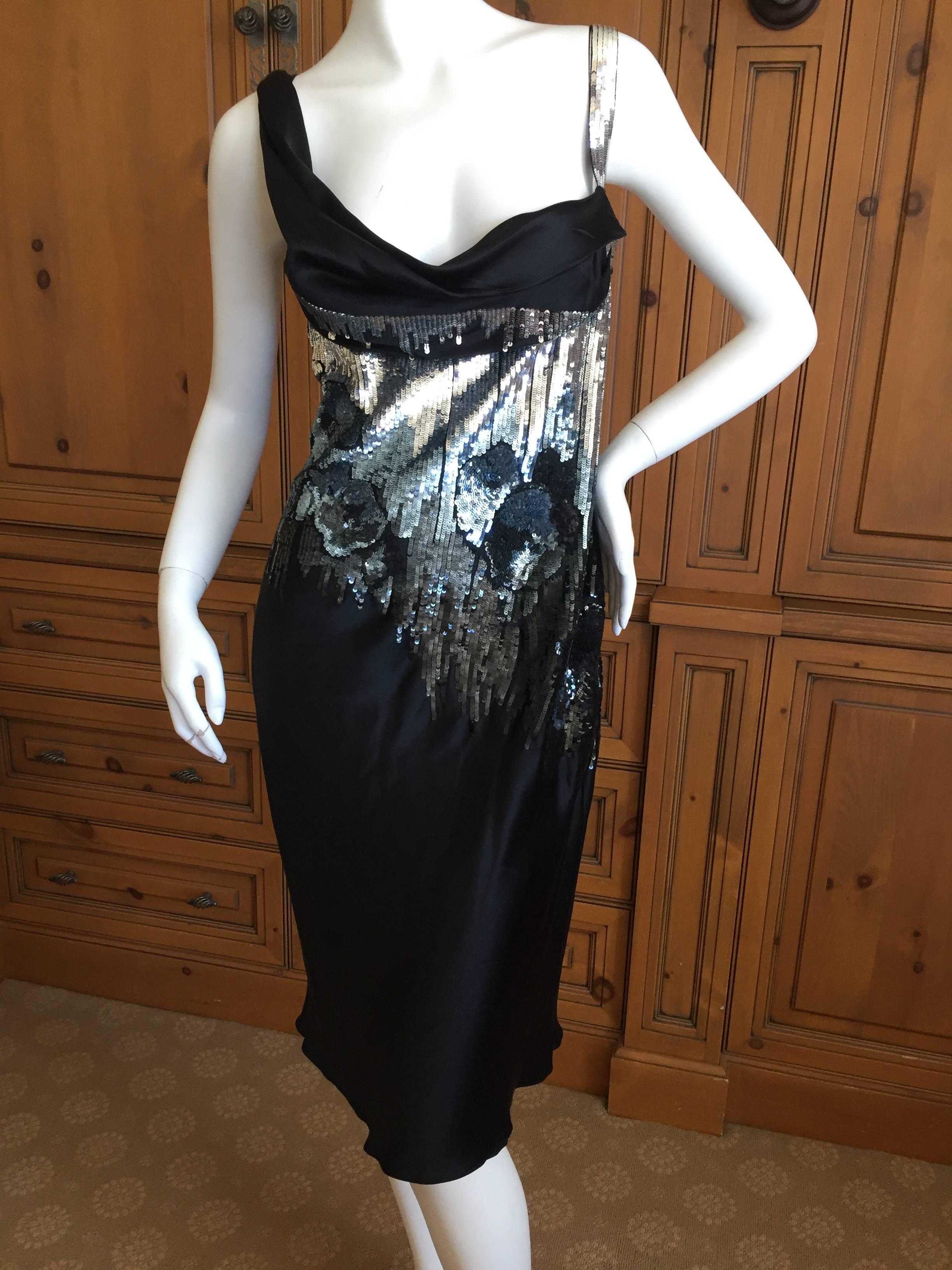 John Galliano Sequin Black Silk Cocktail Dress.

Bust 36”, Waist 39”, Hip 41”, Length 42”