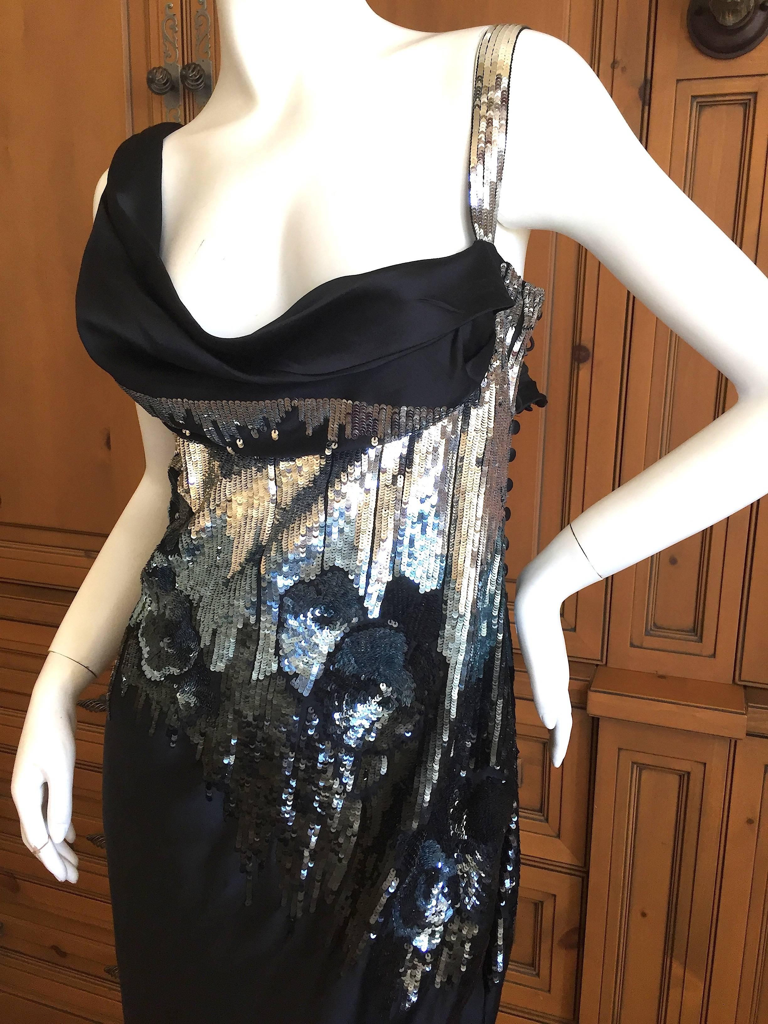 Women's John Galliano Sequin Black Silk Cocktail Dress For Sale