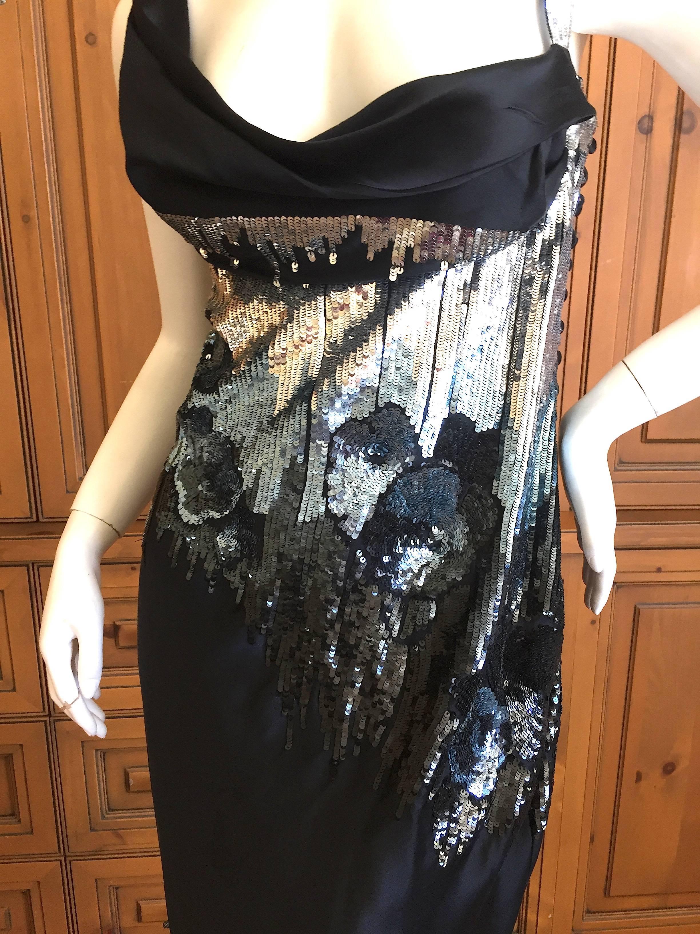 John Galliano Sequin Black Silk Cocktail Dress For Sale 1