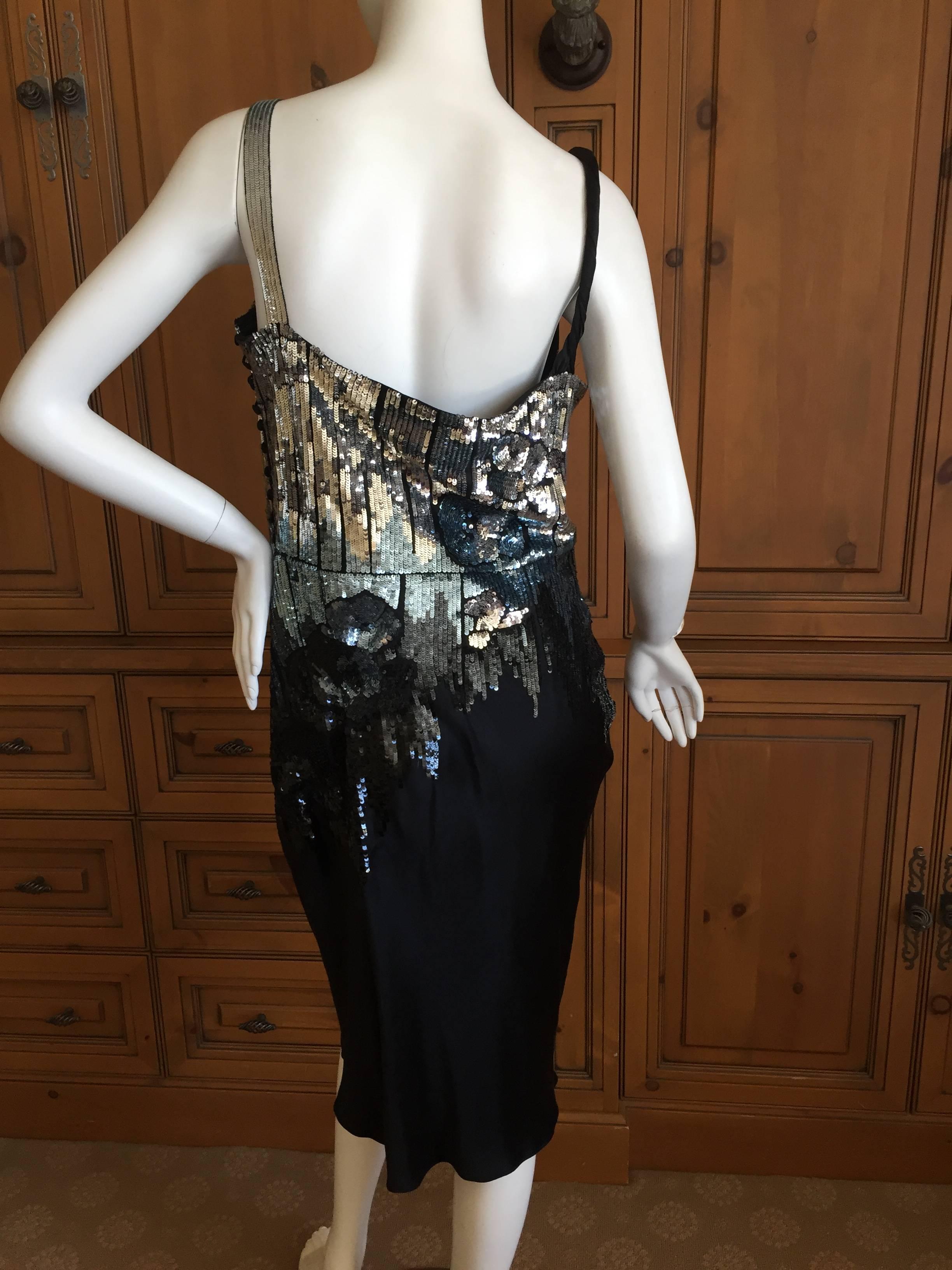 John Galliano Sequin Black Silk Cocktail Dress For Sale 2