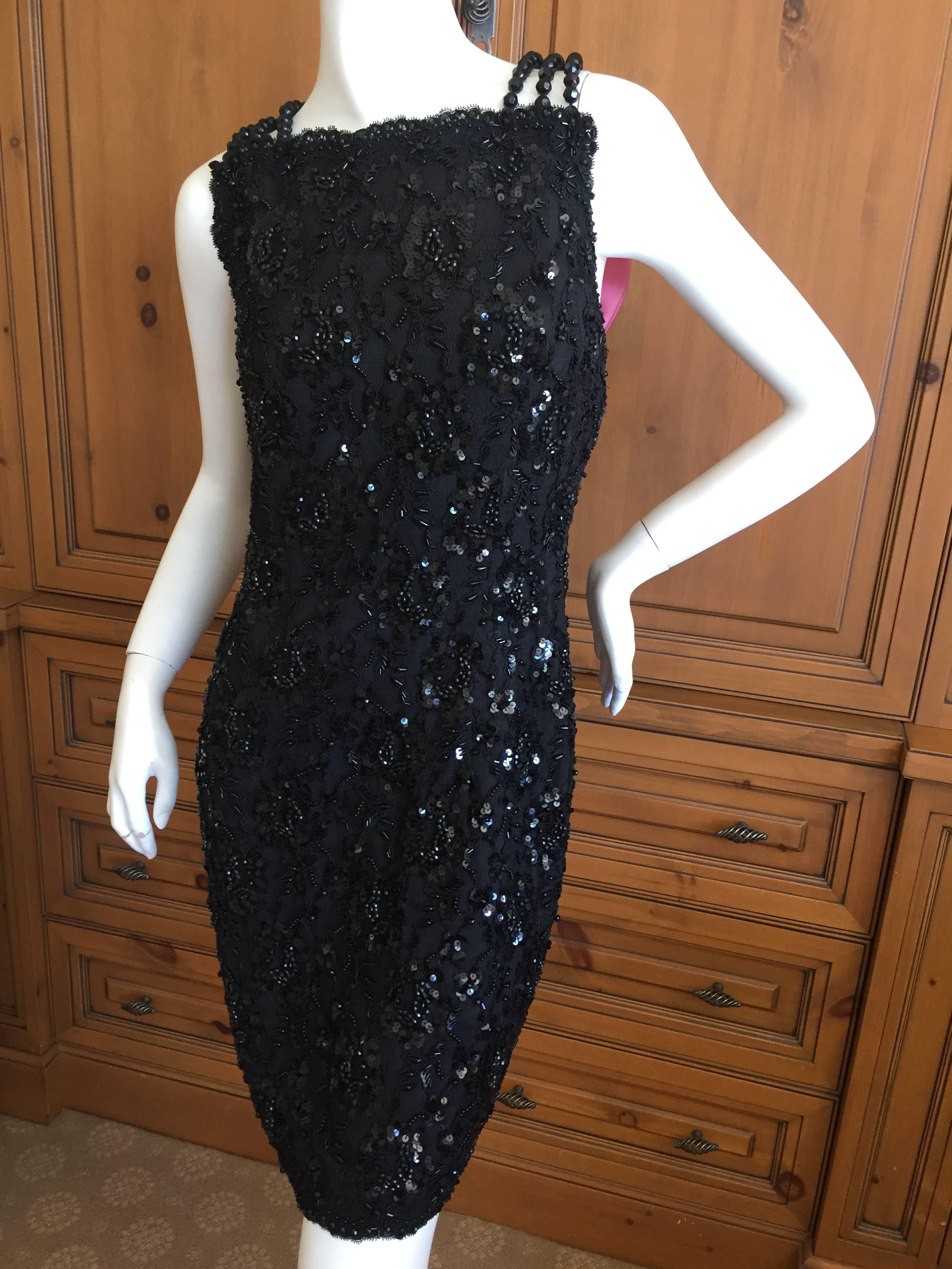 Oscar de la Renta 1980's Sequin Cocktail Dress with Beads and Bow In Excellent Condition In Cloverdale, CA
