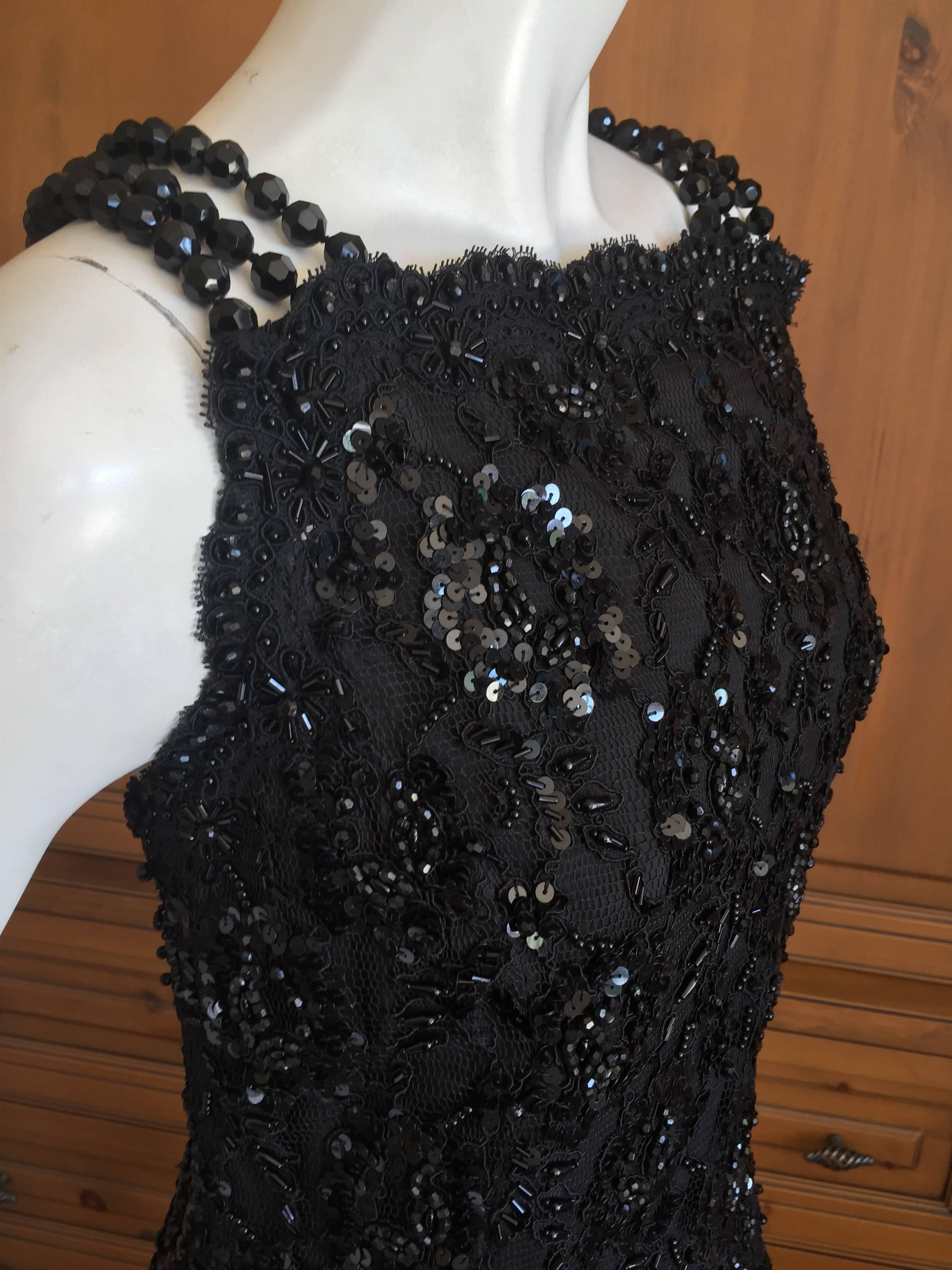 Women's Oscar de la Renta 1980's Sequin Cocktail Dress with Beads and Bow